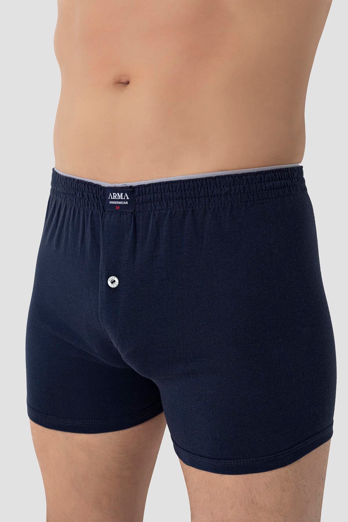 6'lı Paket Lacivert Erkek Penye Havlu Bel Boxer %100 Pamuk