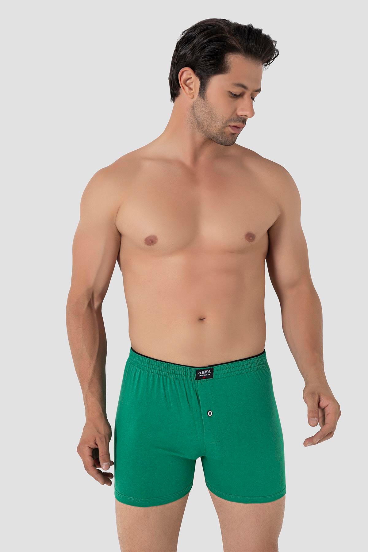 6'lı Paket Yeşil Erkek Penye Havlu Bel Boxer %100 Pamuk