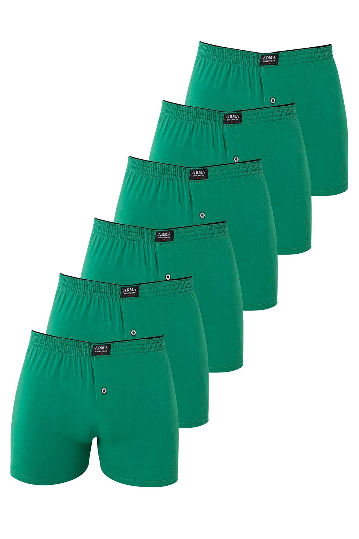 6'lı Paket Yeşil Erkek Penye Havlu Bel Boxer %100 Pamuk