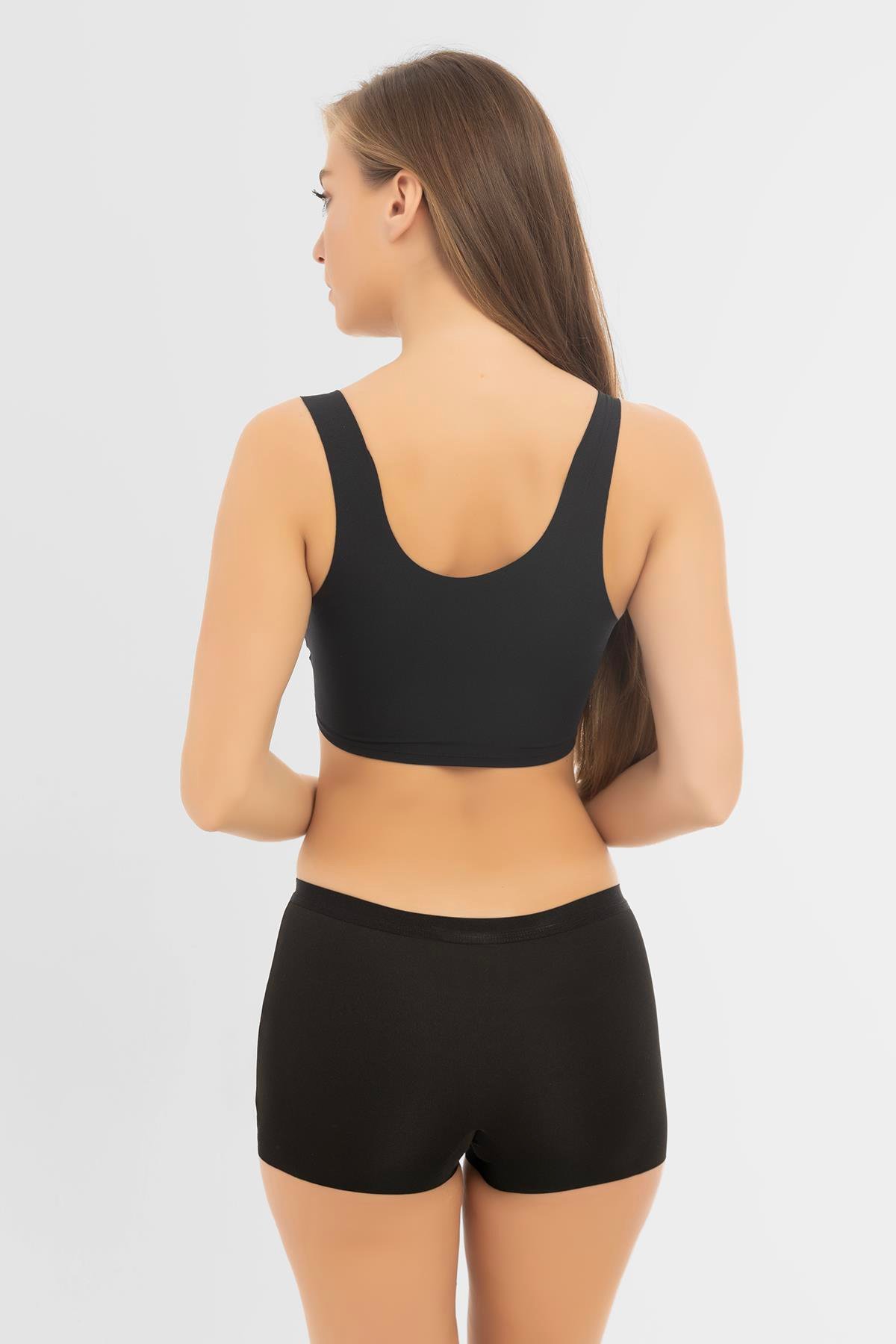 Basic Lazer Kesim Dikişsiz Kadın Boxer Külot 3'lü Paket Siyah