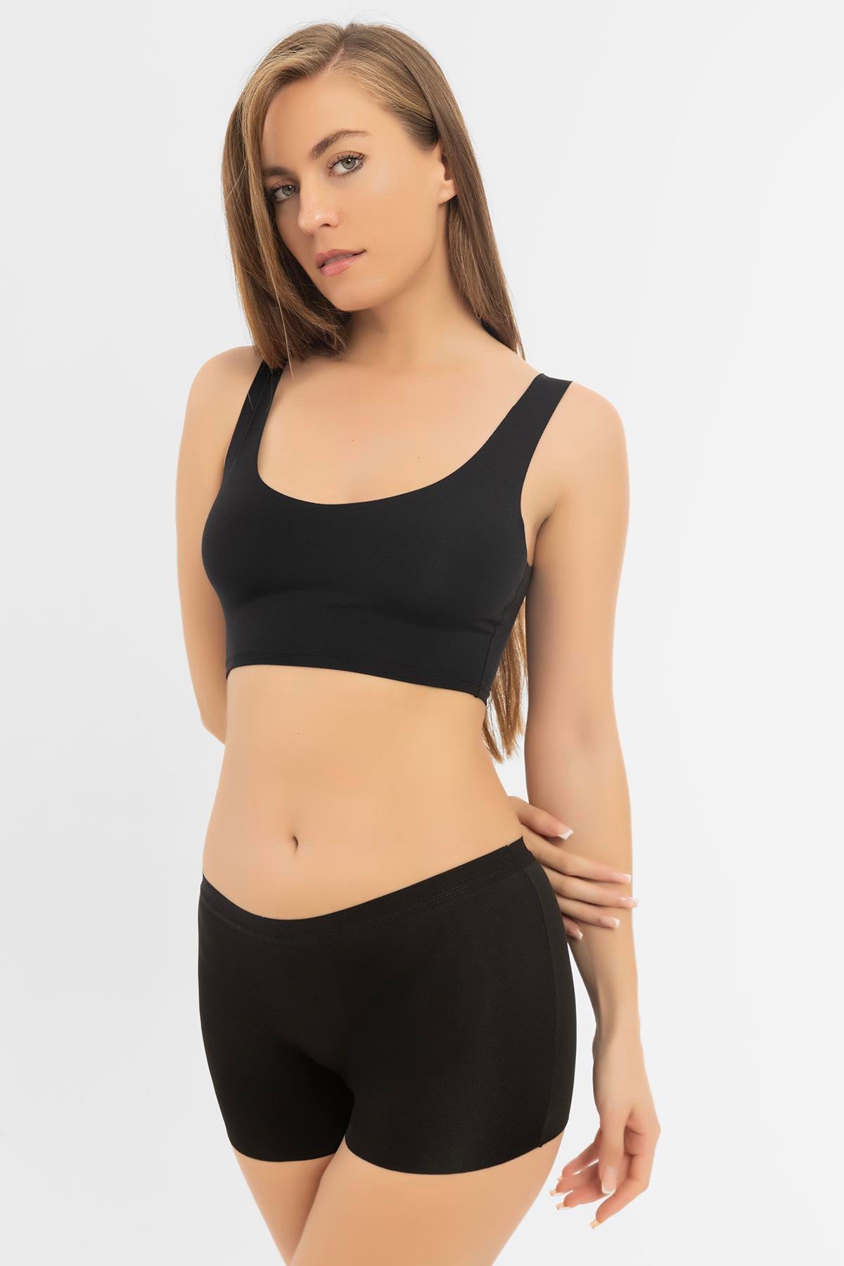 Basic Lazer Kesim Dikişsiz Kadın Boxer Külot 3'lü Paket Siyah