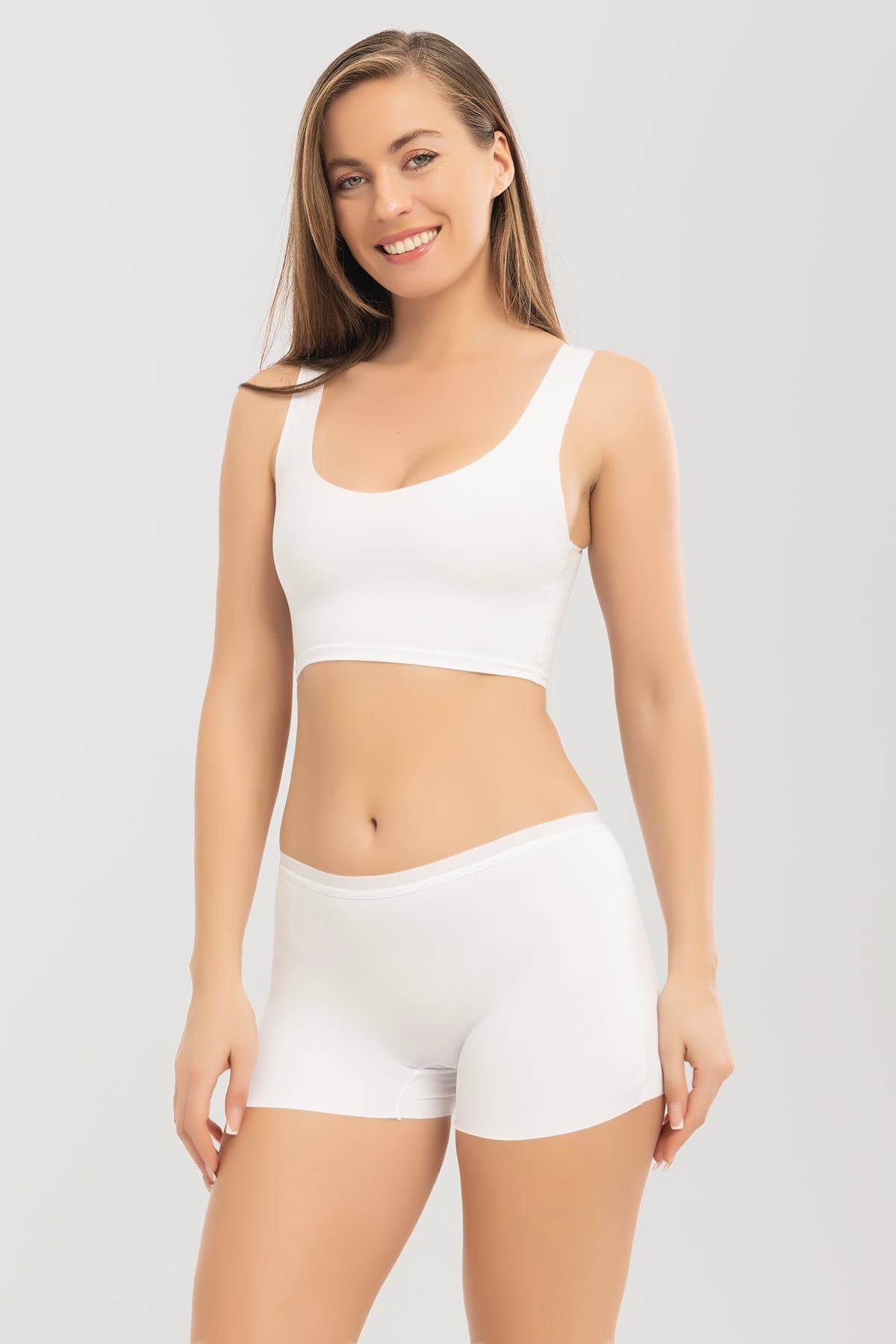 Basic Lazer Kesim Dikişsiz Kadın Boxer Külot 3'lü Paket Beyaz