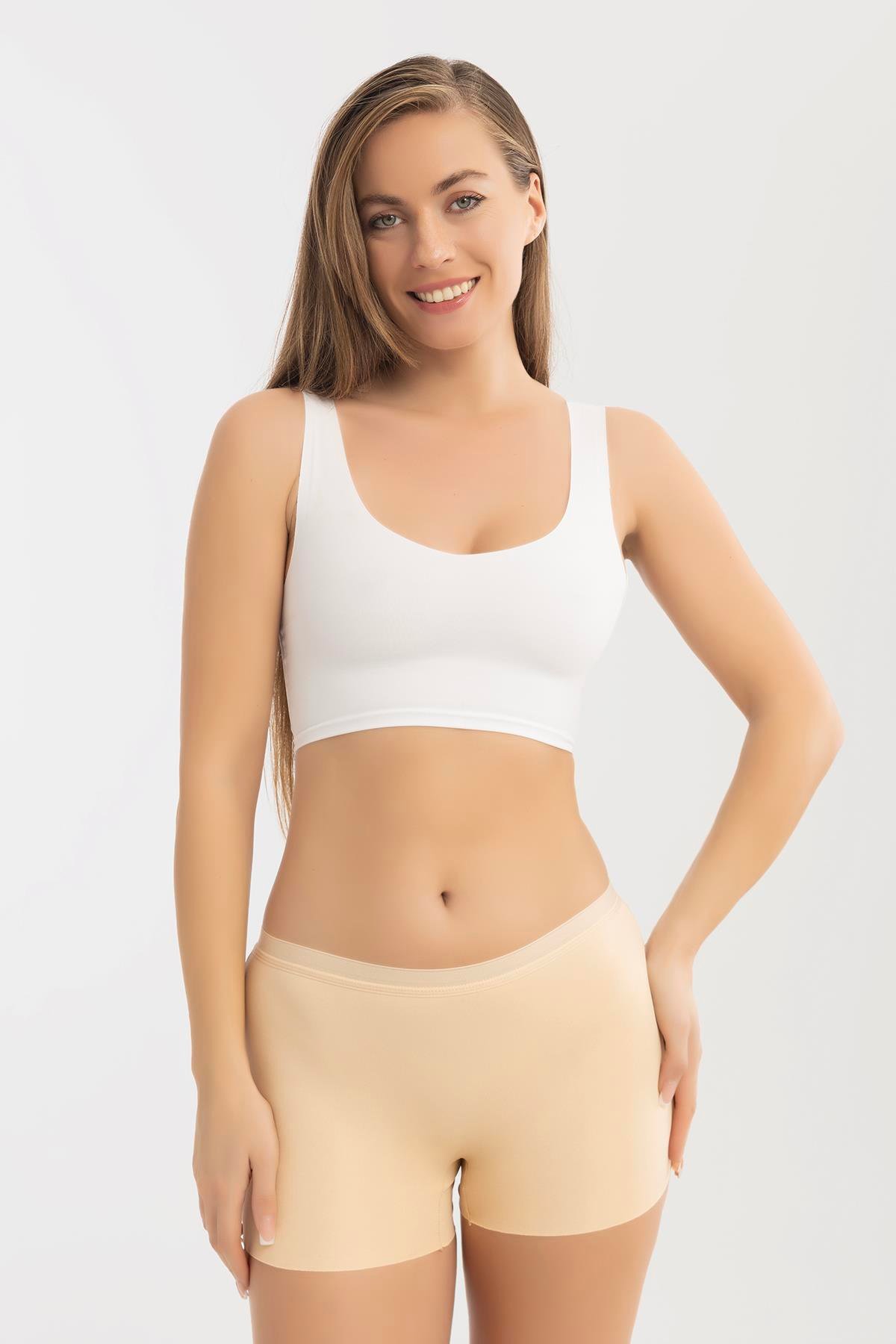 Basic Lazer Kesim Dikişsiz Kadın Boxer Külot 3'lü Paket Ten