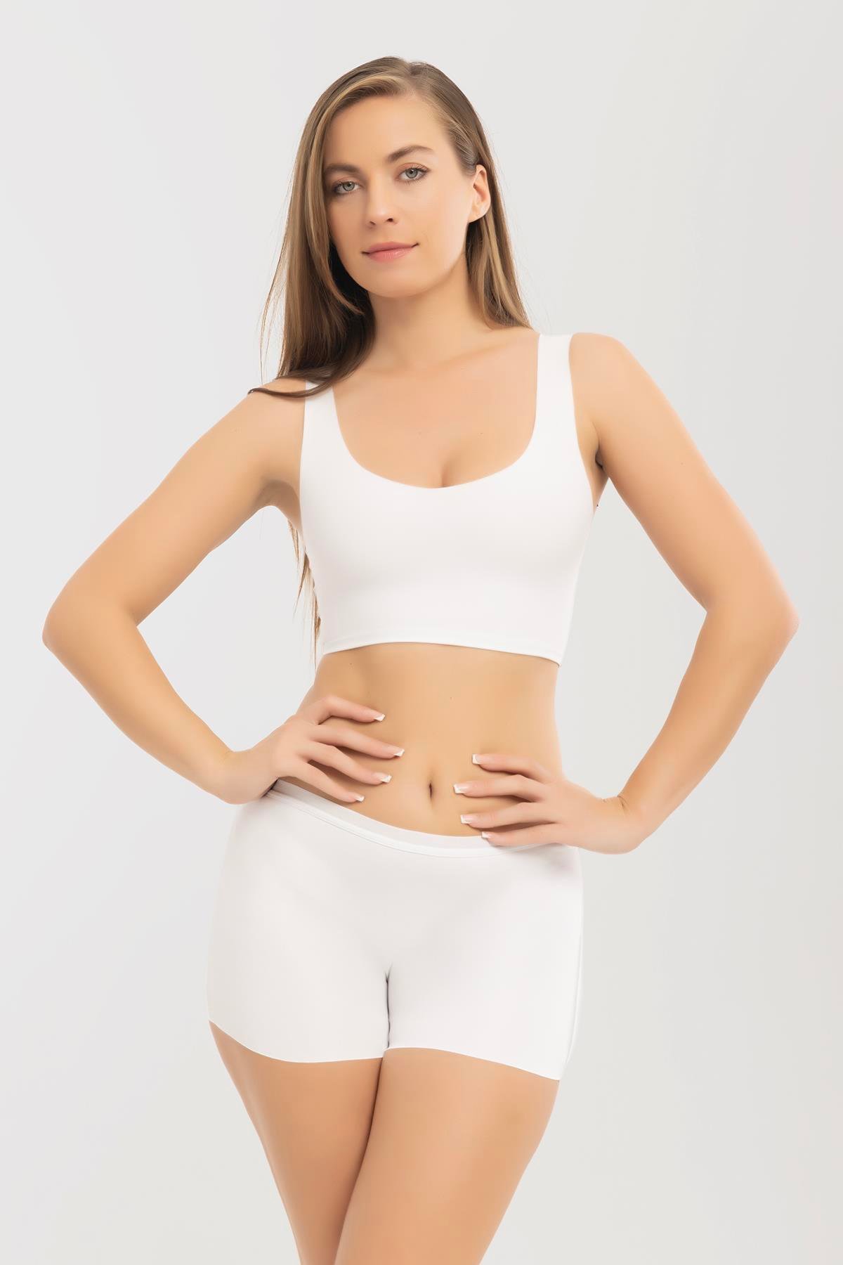 Basic Lazer Kesim Dikişsiz Kadın Boxer Külot 3'lü Paket Beyaz