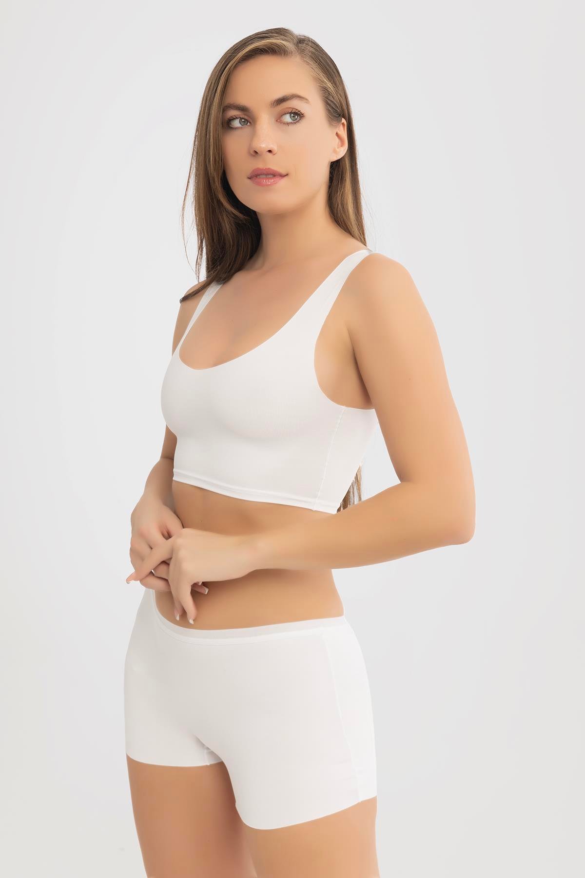 Basic Lazer Kesim Dikişsiz Kadın Boxer Külot 3'lü Paket Beyaz