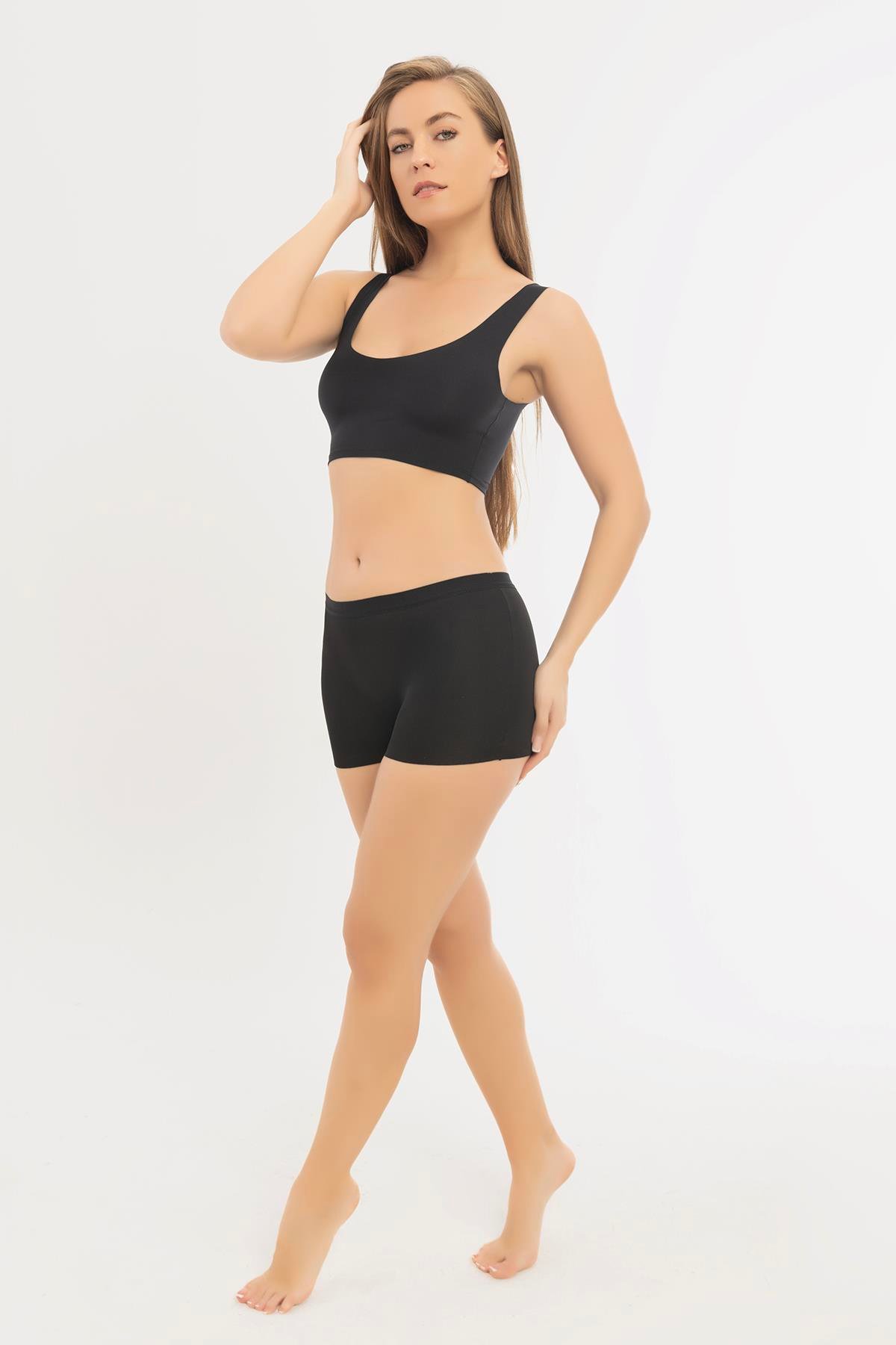 Basic Lazer Kesim Dikişsiz Kadın Boxer Külot 3'lü Paket Siyah