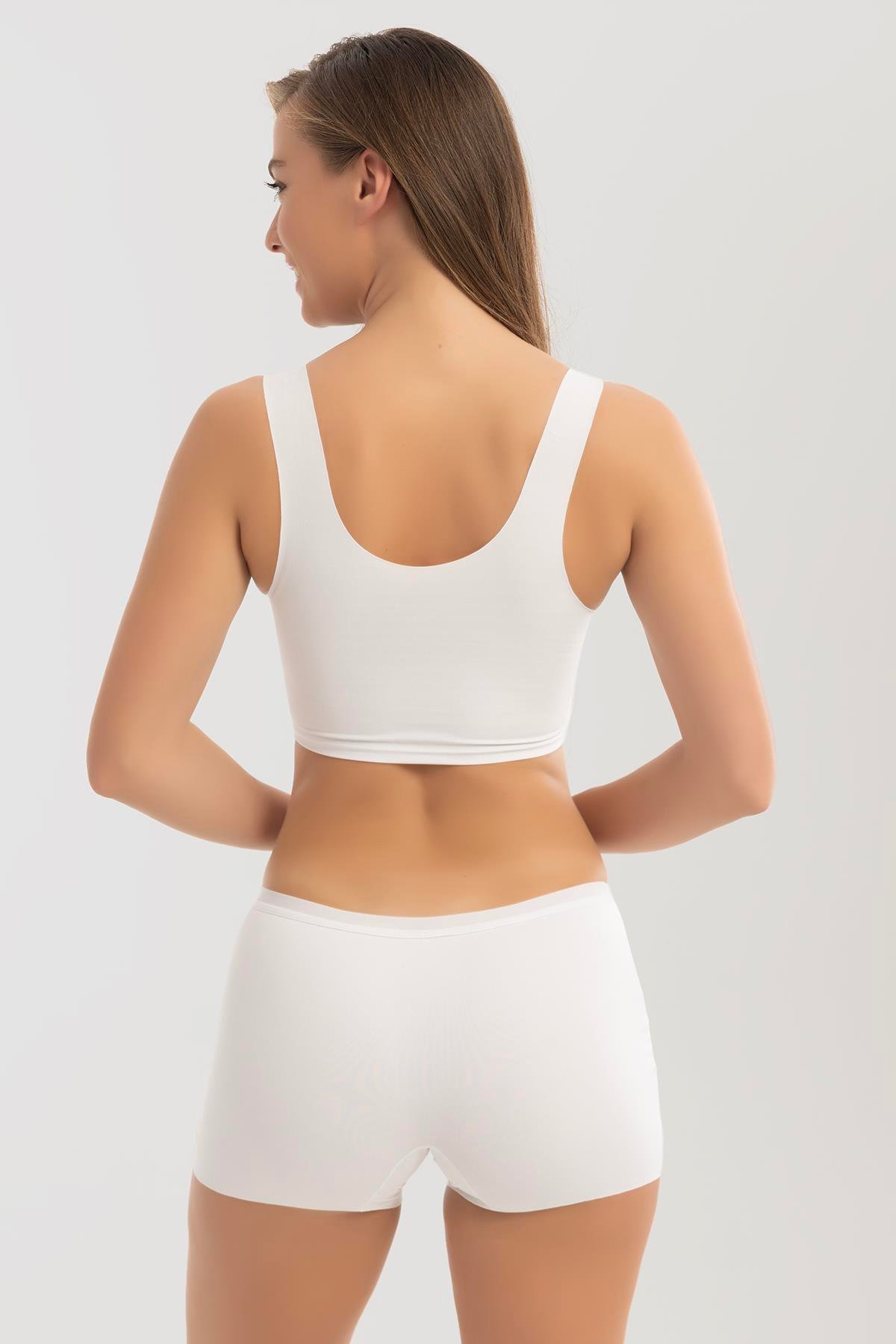 Basic Lazer Kesim Dikişsiz Kadın Boxer Külot 3'lü Paket Beyaz