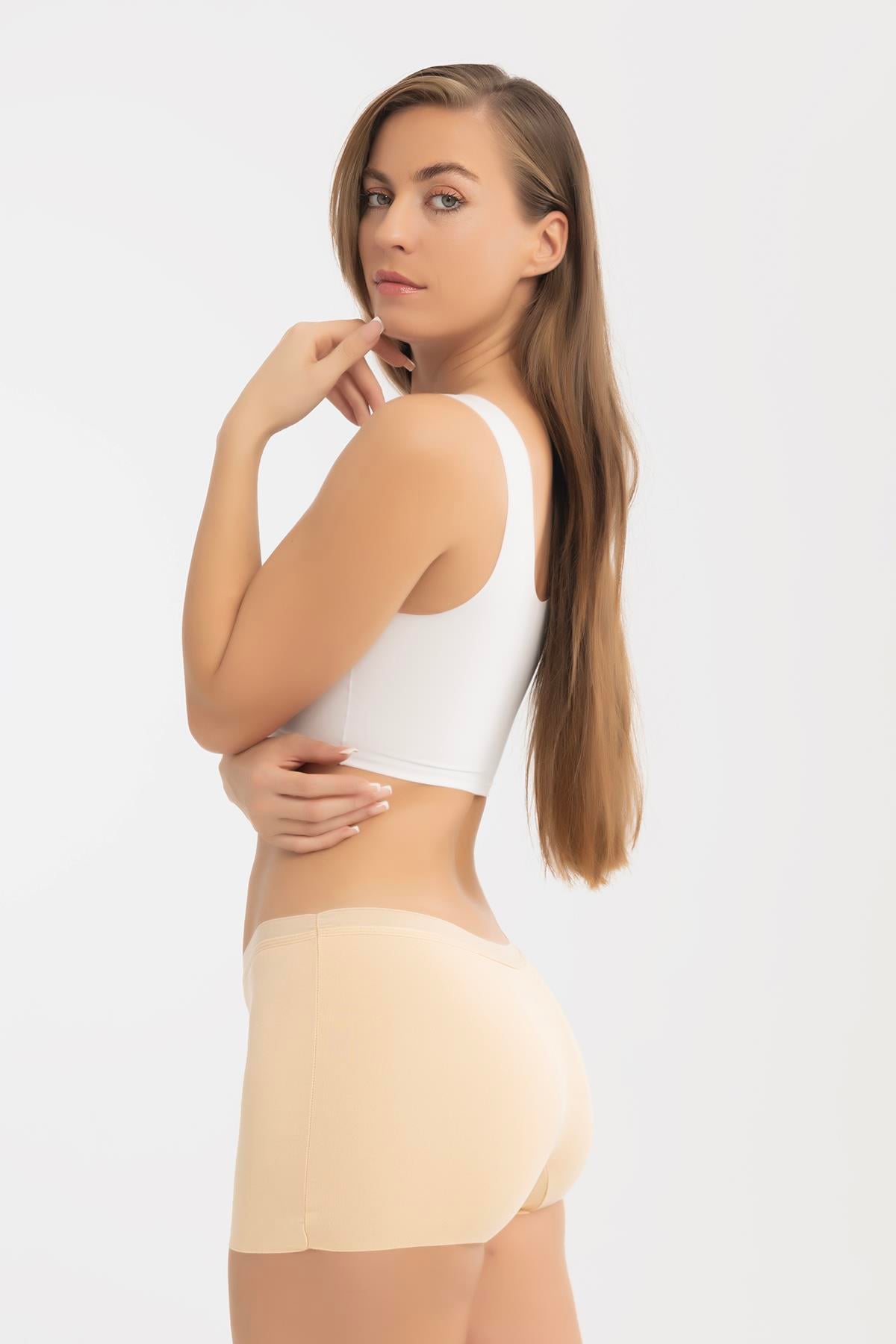 Basic Lazer Kesim Dikişsiz Kadın Boxer Külot 3'lü Paket Ten