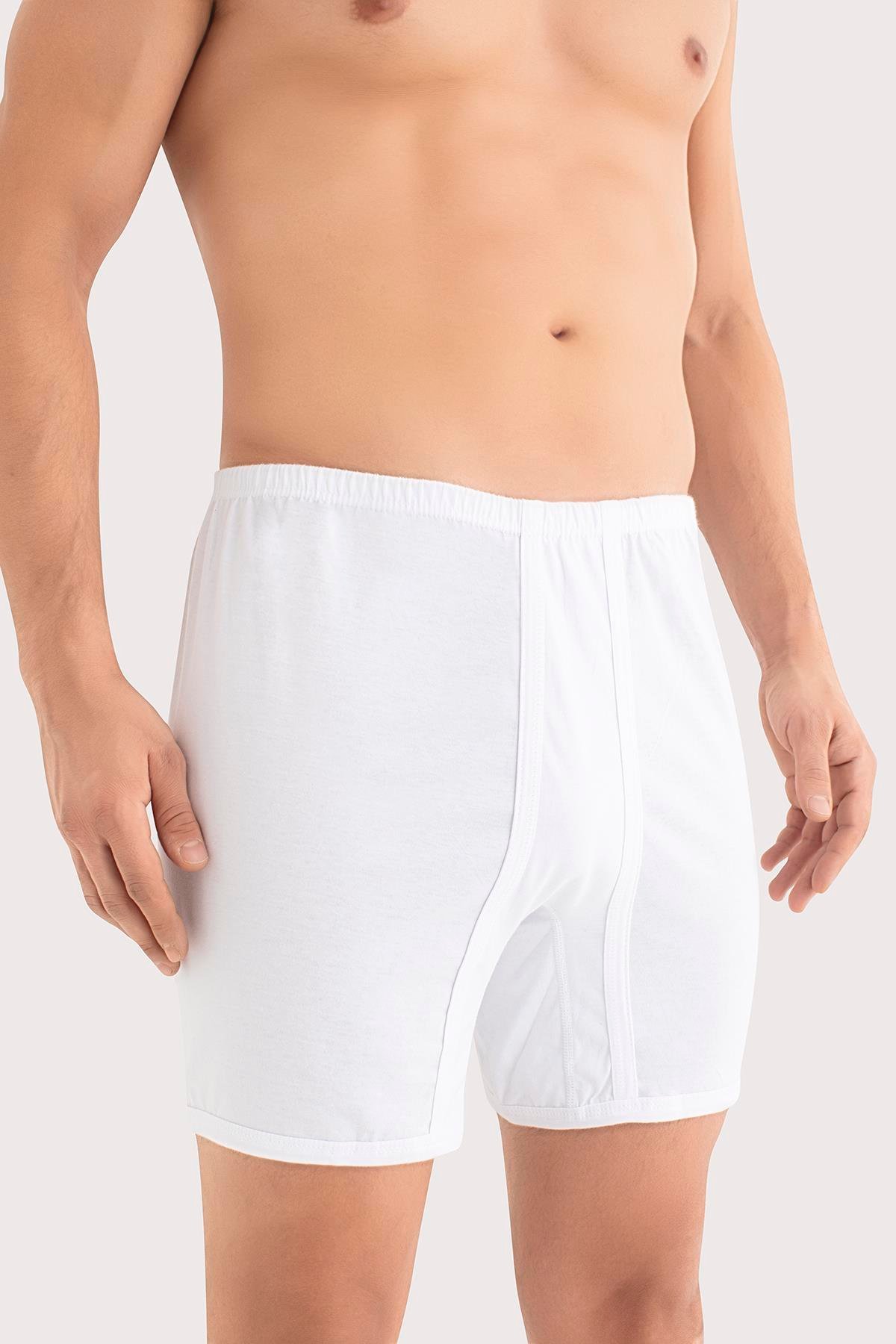 Büyük Beden Erkek Paçalı Külot Boxer 2'li Paket Beyaz %100 Pamuk 