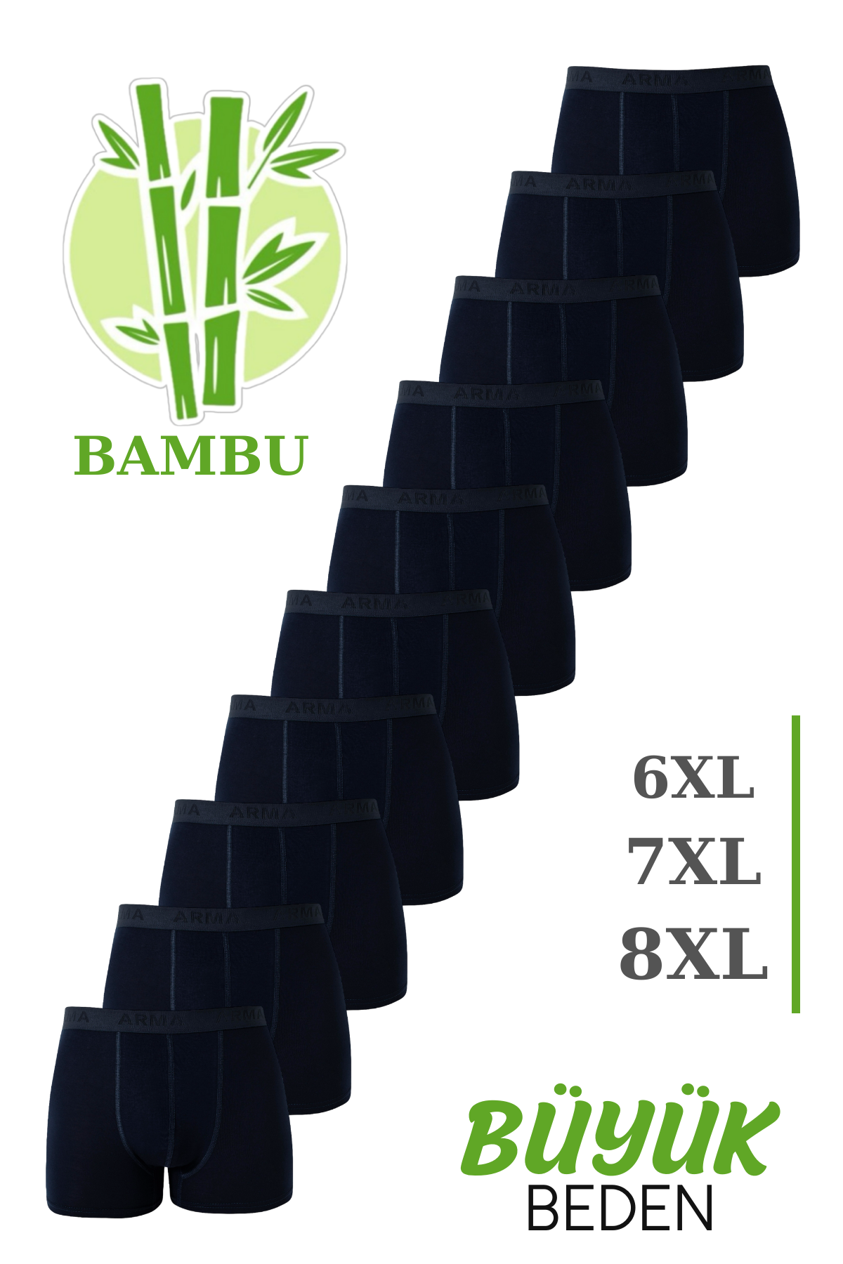 Erkek Bambu Büyük Beden Boxer Lacivert 10'lu Paket