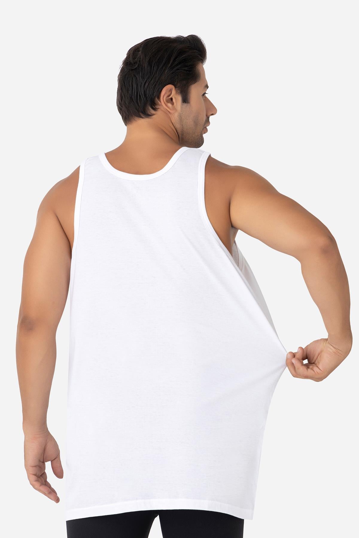 Erkek Beyaz Büyük Beden Atlet 3'lü Paket %100 Pamuklu Penye