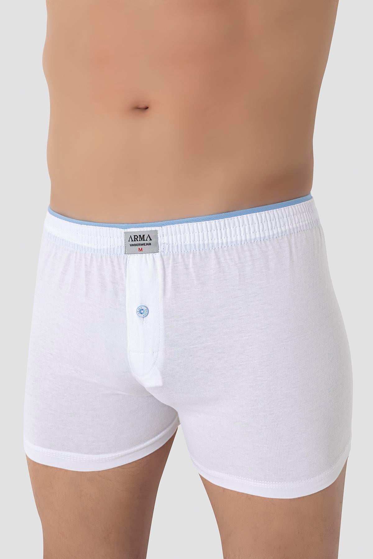 Erkek Beyaz Düğmeli Boxer 3'lü Paket %100 Pamuklu Penye