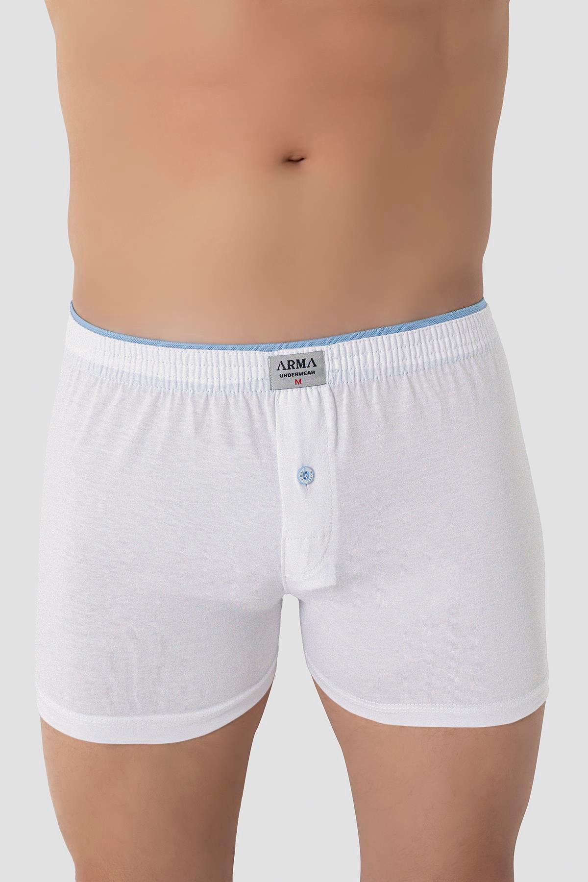 Erkek Beyaz Düğmeli Boxer 3'lü Paket %100 Pamuklu Penye