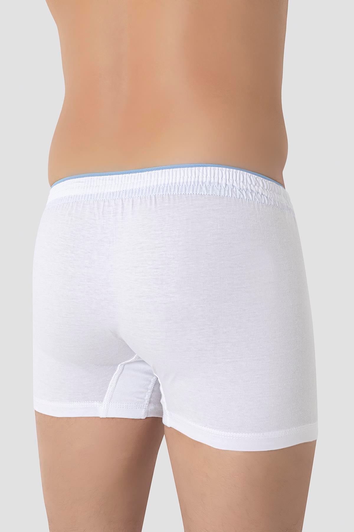 Erkek Beyaz Düğmeli Boxer 3'lü Paket %100 Pamuklu Penye