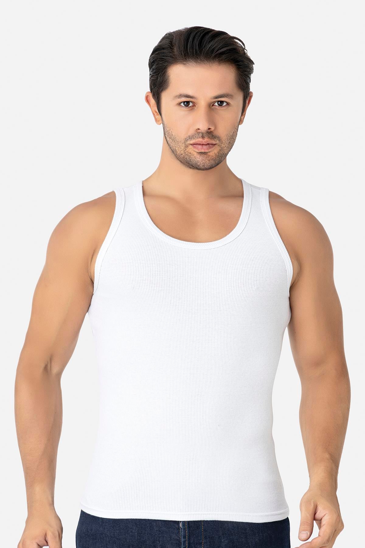 Erkek Beyaz Fitilli Kaşkorse Atlet 3'lü Paket Esnek ve Yumuşak Kumaş