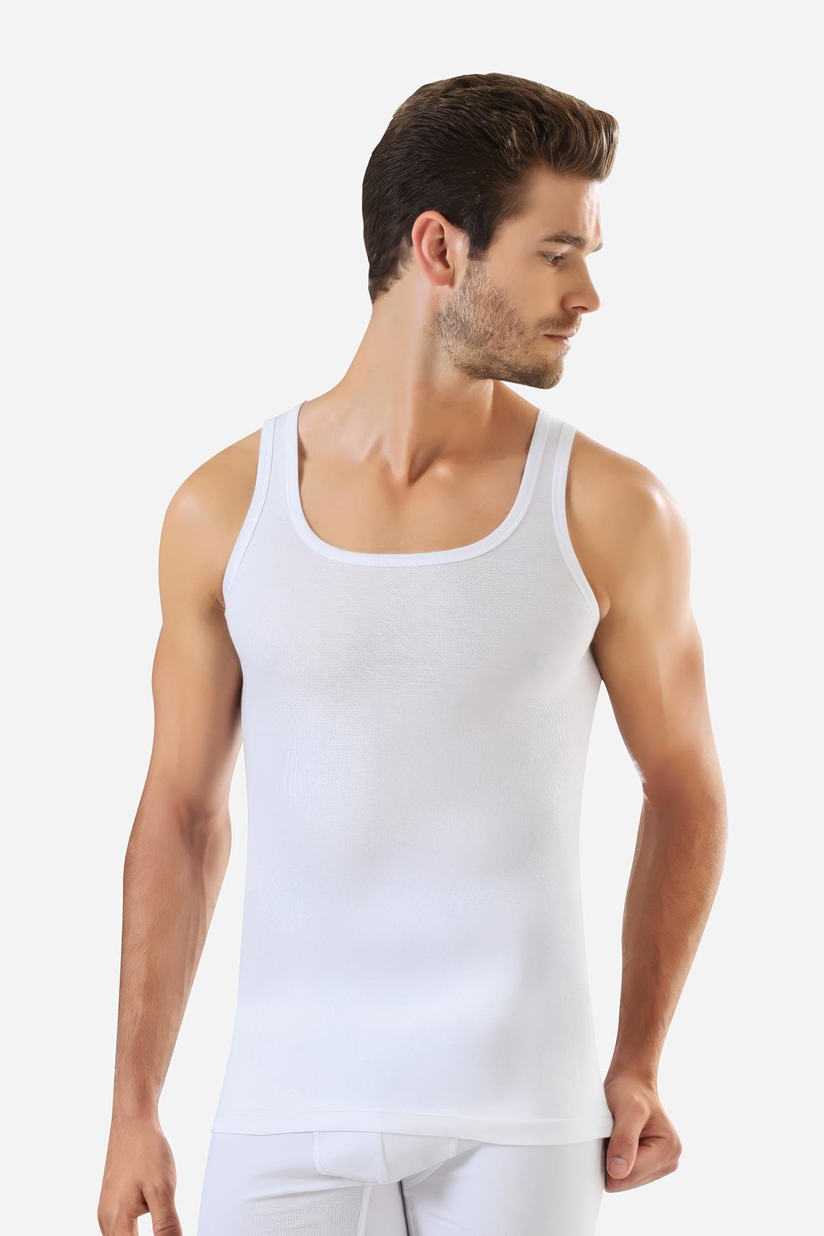Erkek Beyaz Ribana Atlet 3'lü Paket %100 Pamuklu