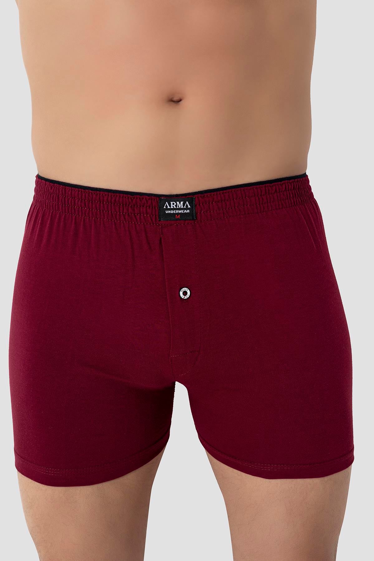 Erkek Bordo Düğmeli Boxer 3'lü Paket %100 Pamuklu Penye