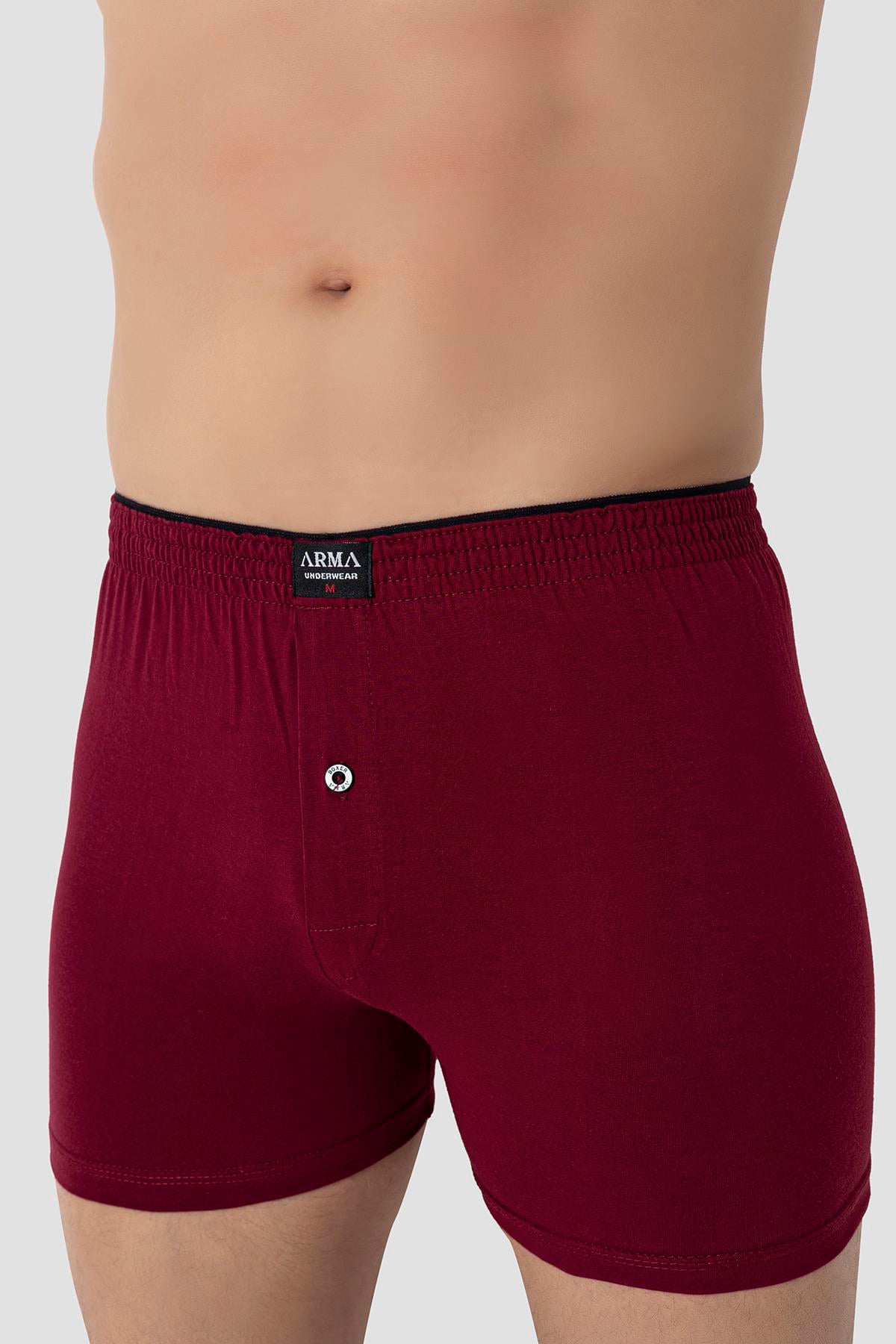 Erkek Bordo Düğmeli Boxer 3'lü Paket %100 Pamuklu Penye