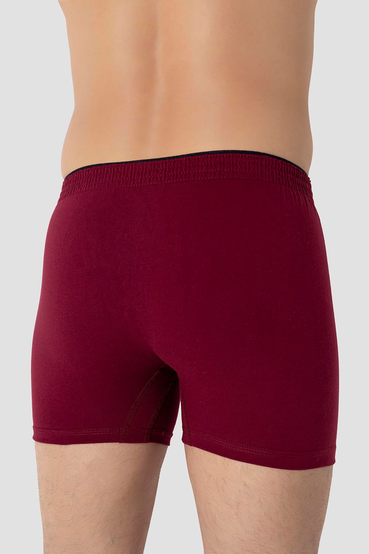 Erkek Bordo Düğmeli Boxer 3'lü Paket %100 Pamuklu Penye