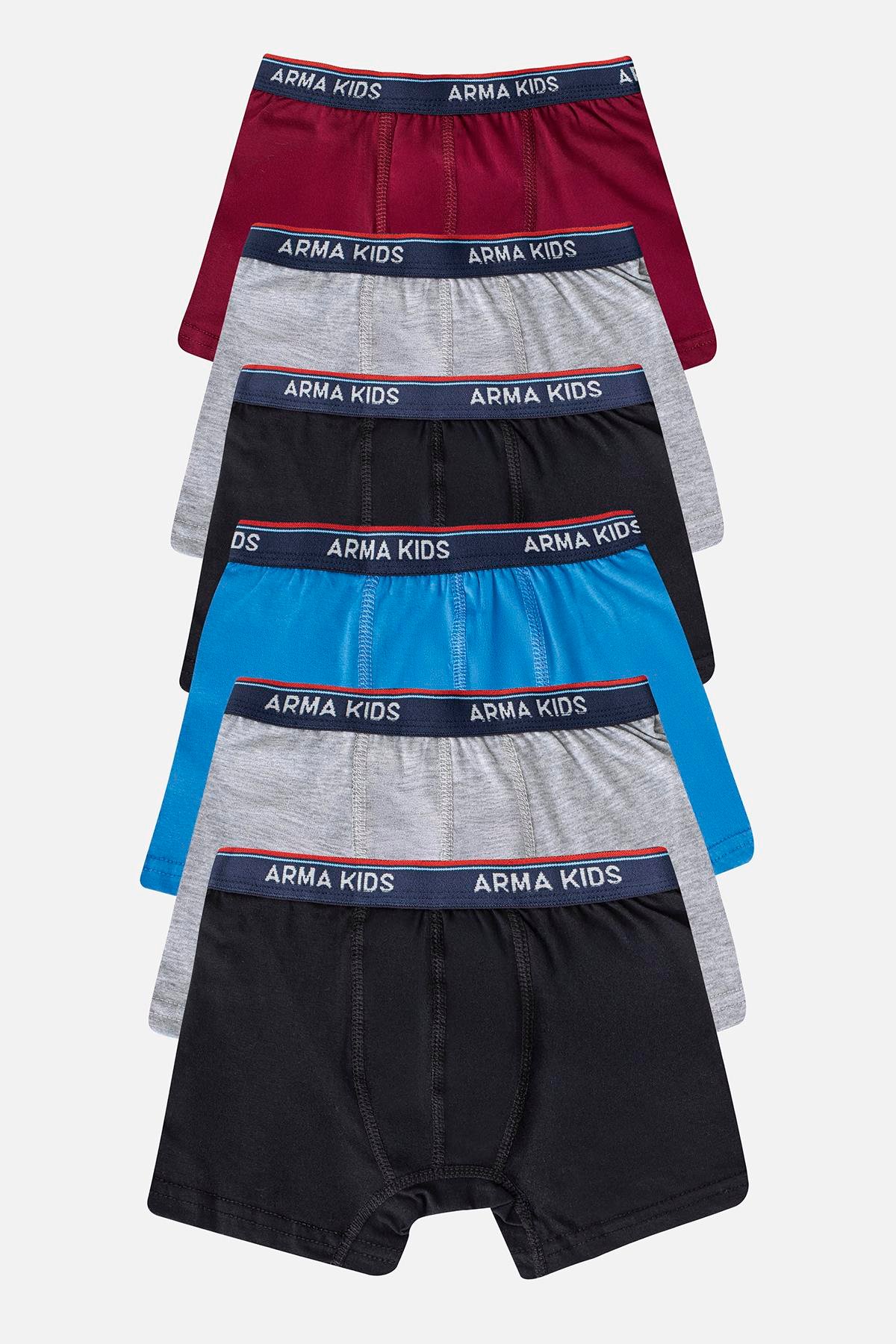 Erkek Çocuk Boxer 6'lı Paket Renkli, Pamuklu ve Likralı Esnek Kumaş