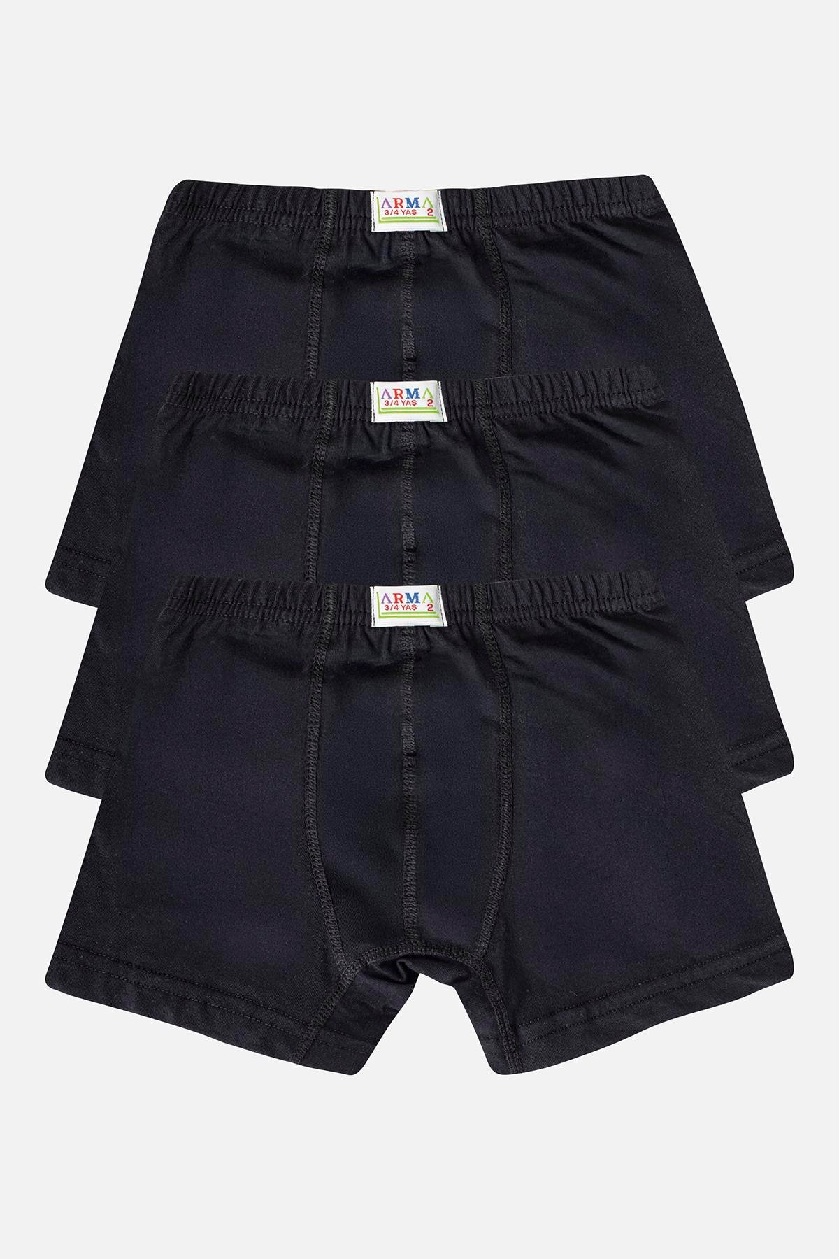 Erkek Çocuk Pamuklu Yumuşak ve Esnek Likralı Boxer 3'lü Paket Siyah