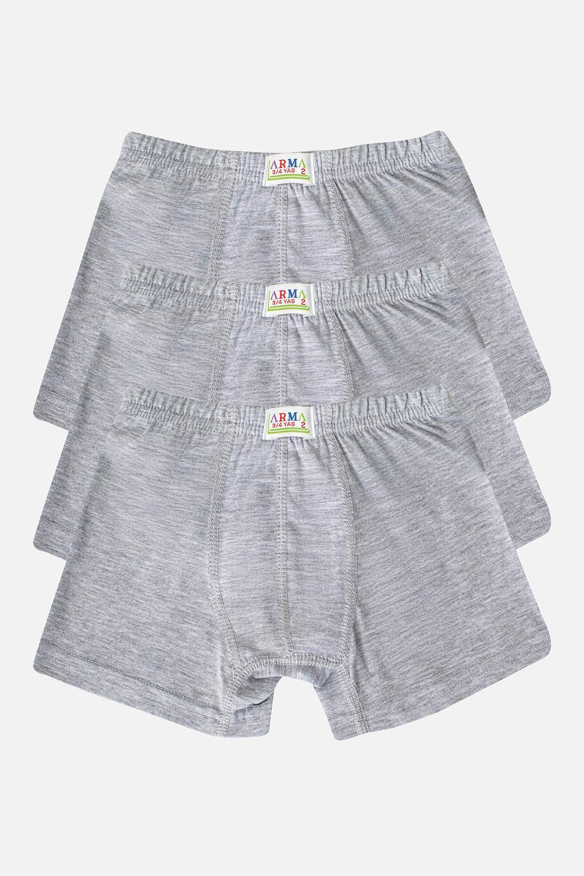 Erkek Çocuk Pamuklu Yumuşak ve Esnek Likralı Boxer 3'lü Paket Gri