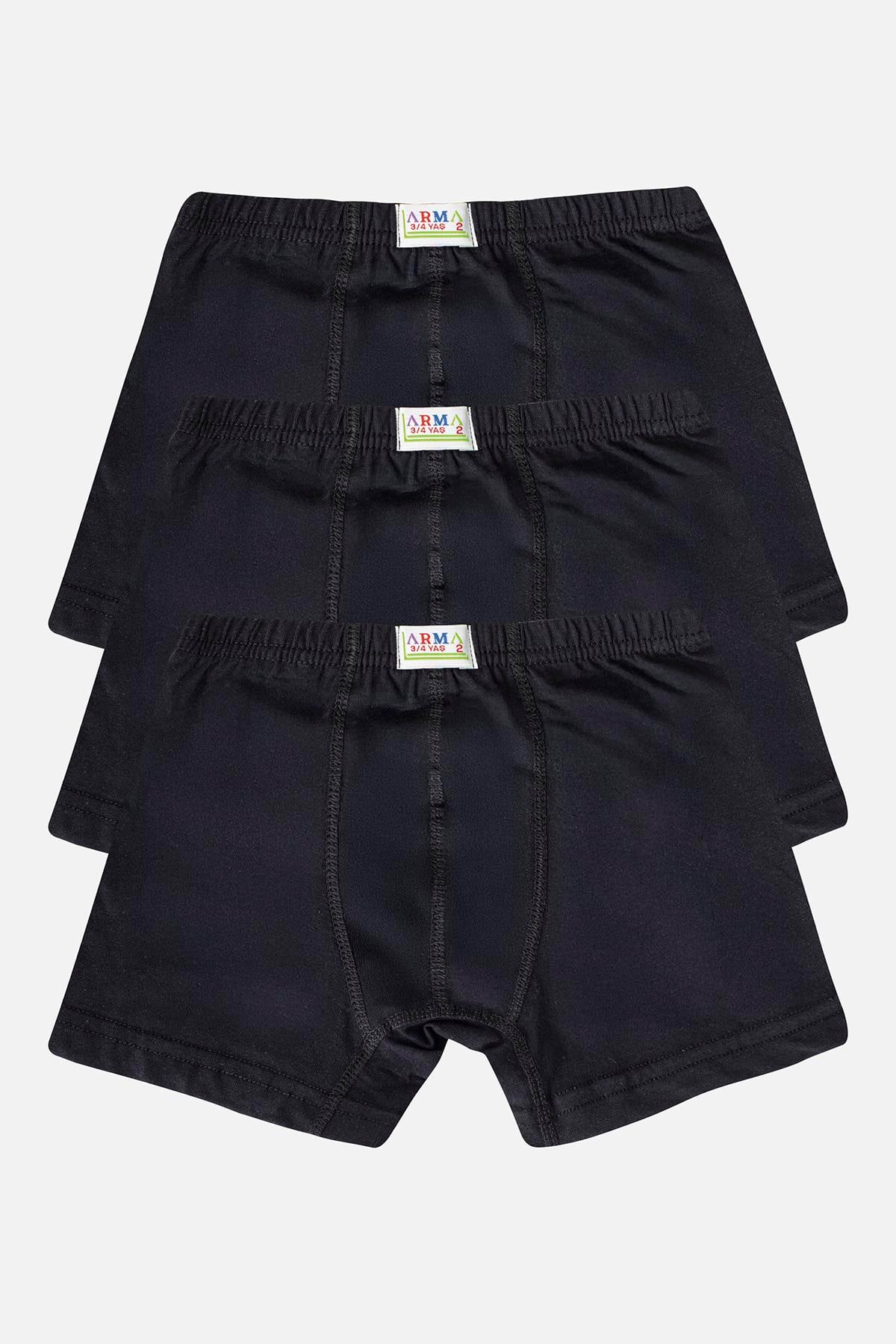 Erkek Çocuk Pamuklu Yumuşak ve Esnek Likralı Boxer 3'lü Paket Siyah