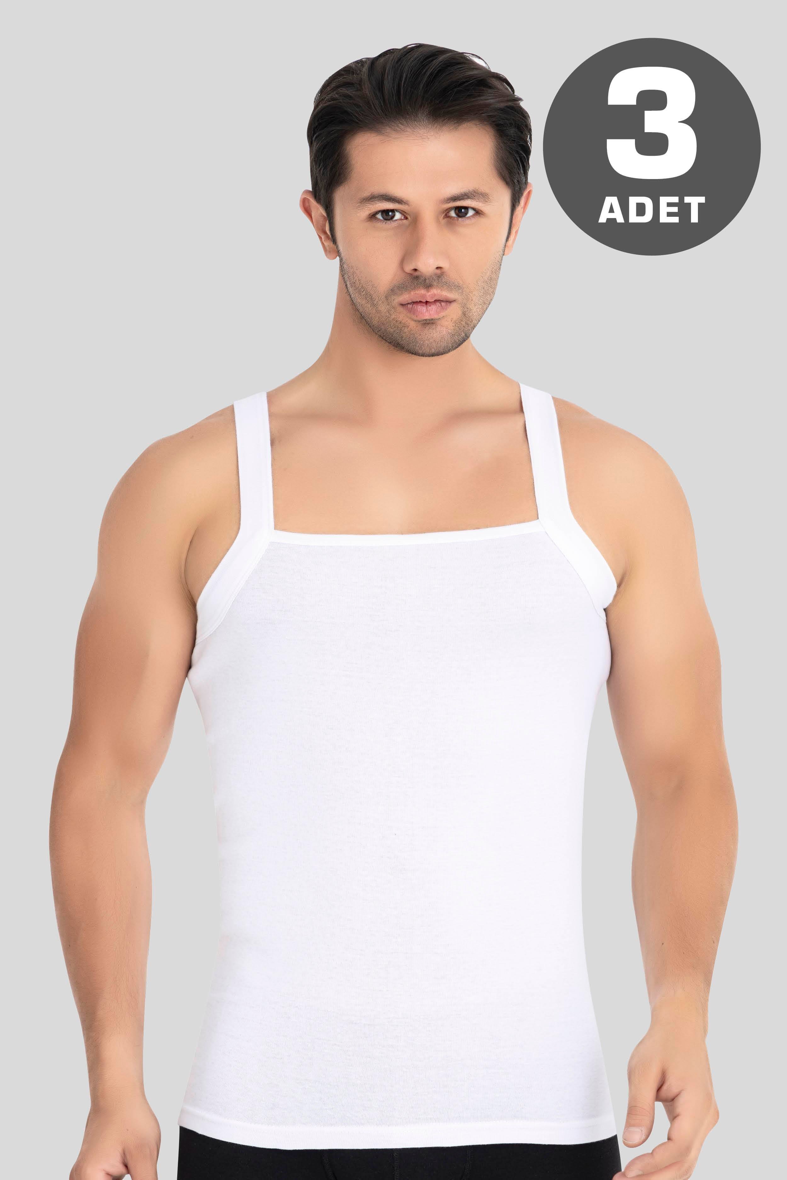 Erkek Geniş Biyeli Atlet %100 Pamuklu Ribana Beyaz 3'lü Paket