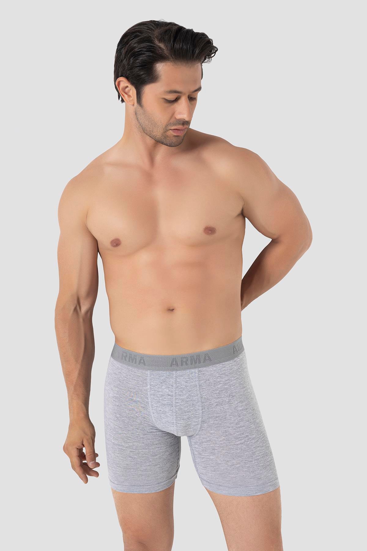 Erkek Gri Büyük Beden Boxer Pamuklu Likralı 10'lu Paket