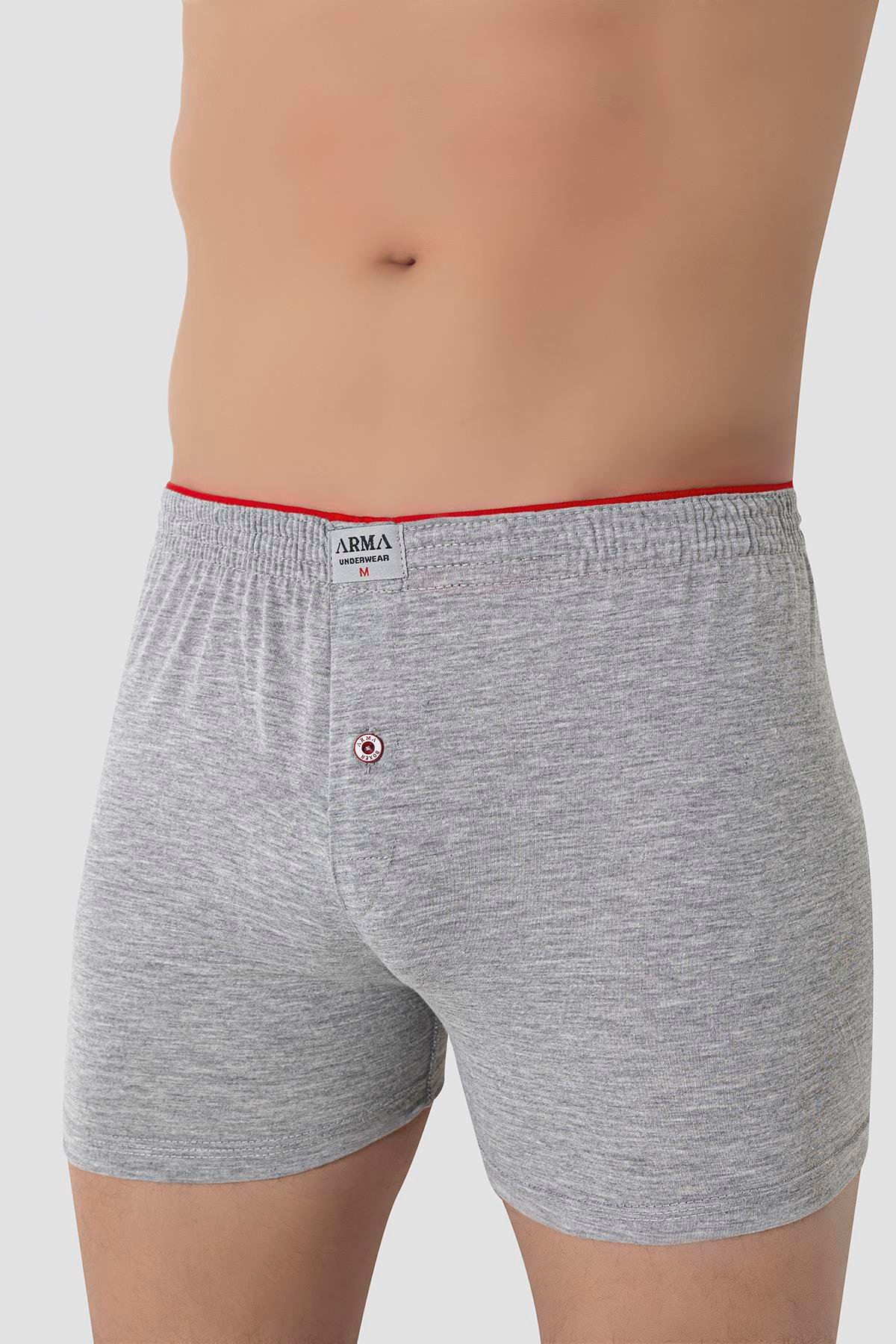 Erkek Gri Düğmeli Boxer 3'lü Paket %100 Pamuklu Penye