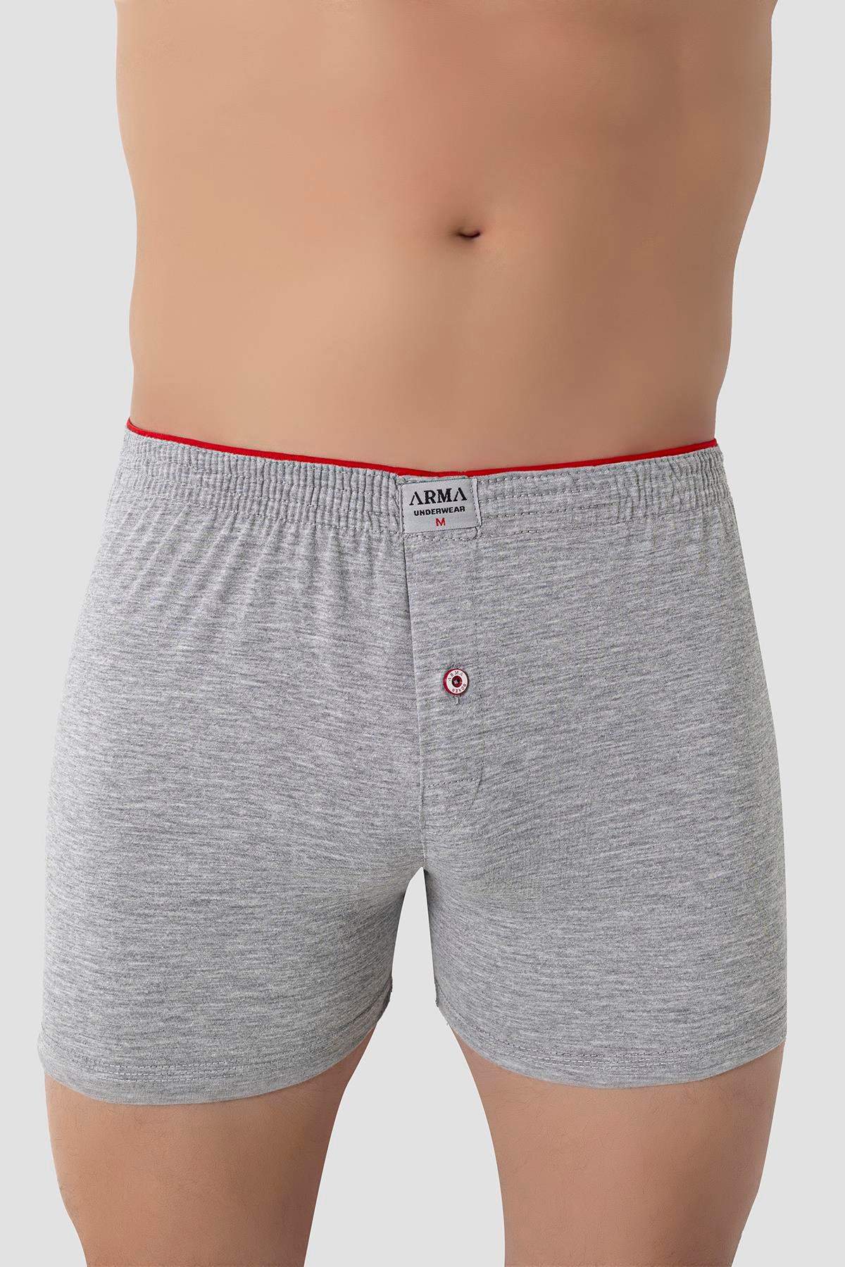Erkek Gri Düğmeli Boxer 3'lü Paket %100 Pamuklu Penye