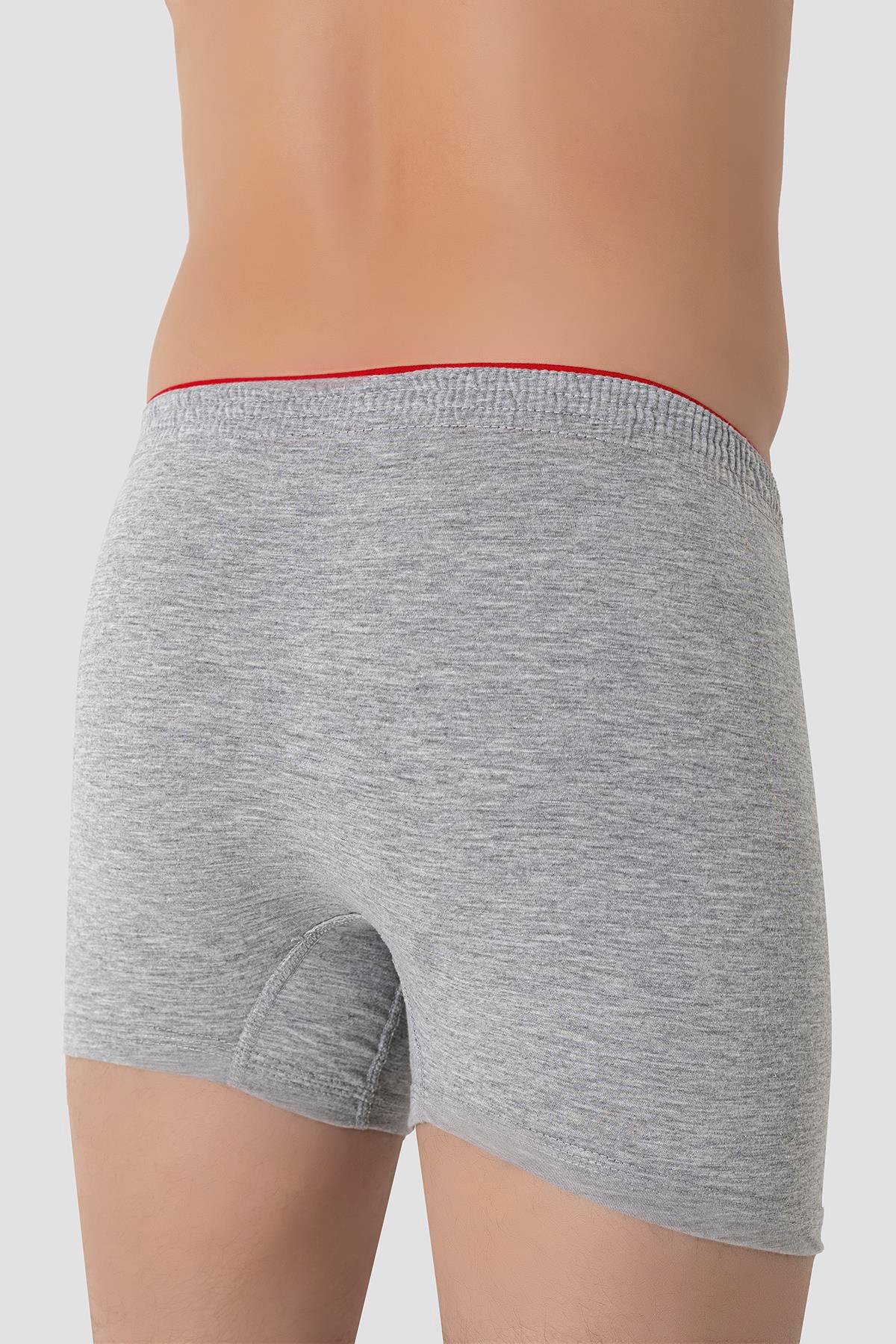 Erkek Gri Düğmeli Boxer 3'lü Paket %100 Pamuklu Penye