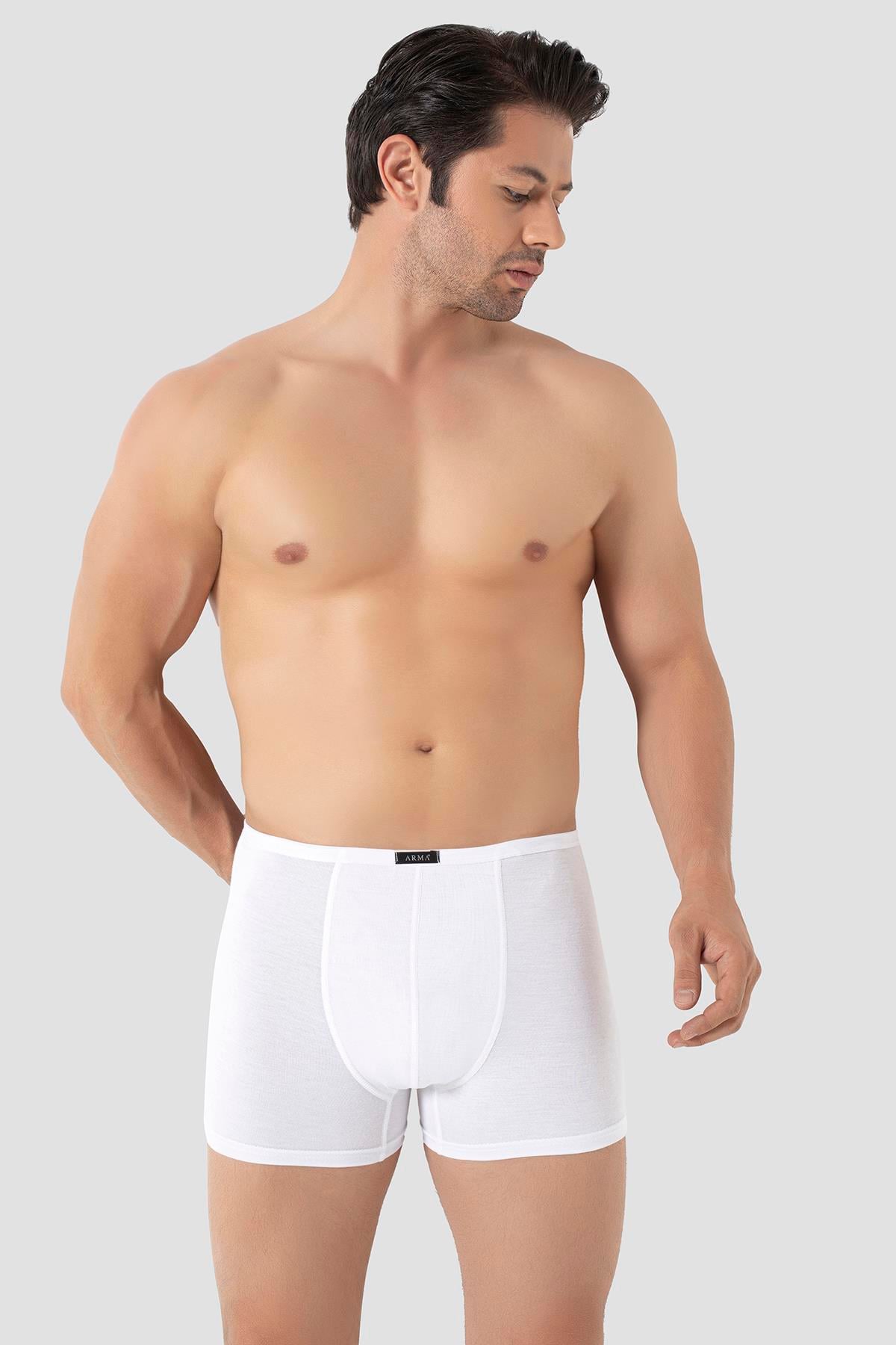 Erkek İnce Bel Lastikli Bambu Boxer Beyaz 5'li Paket