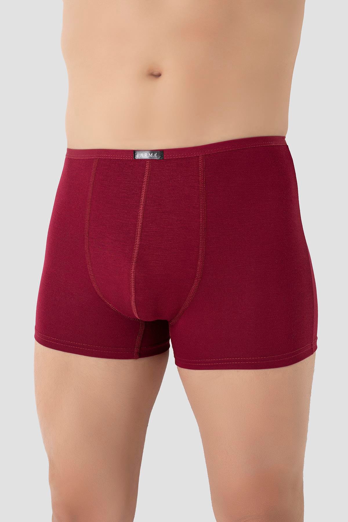 Erkek İnce Bel Lastikli Bambu Boxer Bordo 5'li Paket