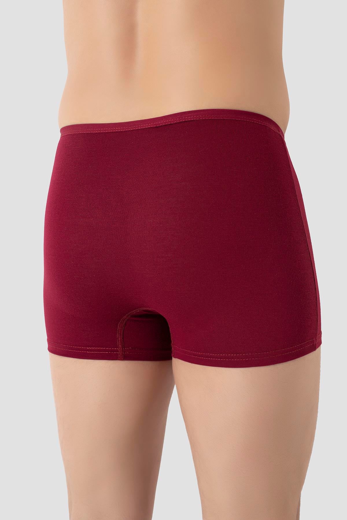Erkek İnce Bel Lastikli Bambu Boxer Bordo 5'li Paket