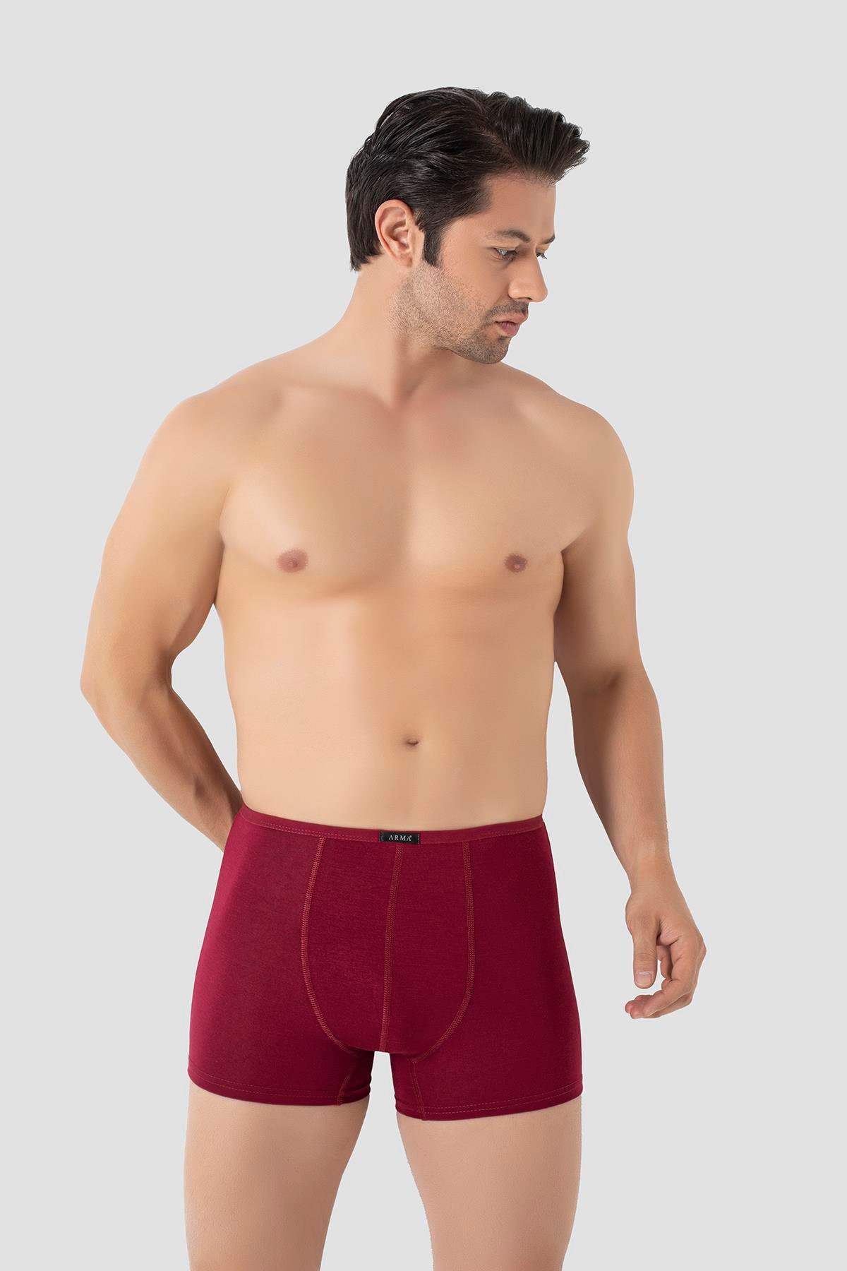 Erkek İnce Bel Lastikli Bambu Boxer Bordo 5'li Paket