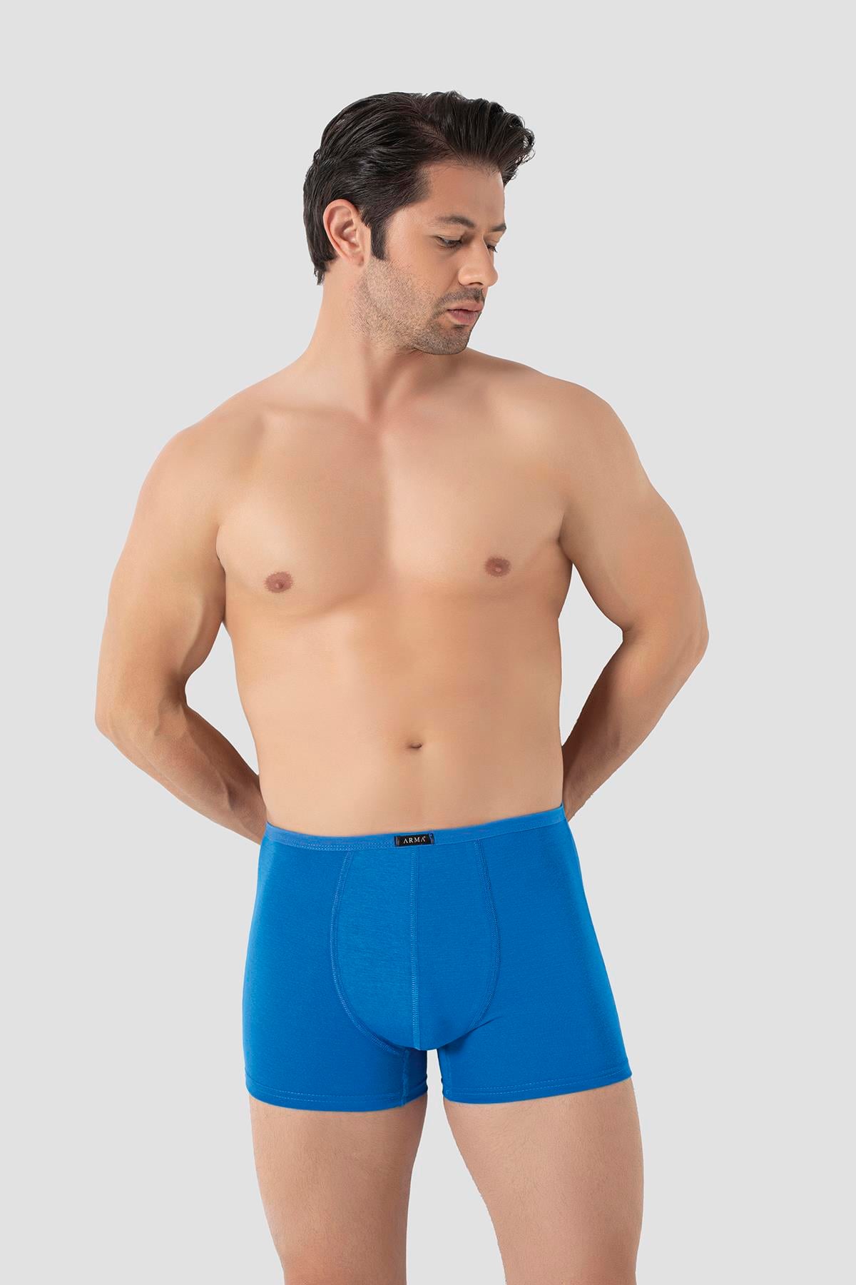 Erkek İnce Bel Lastikli Bambu Boxer Mavi 5'li Paket