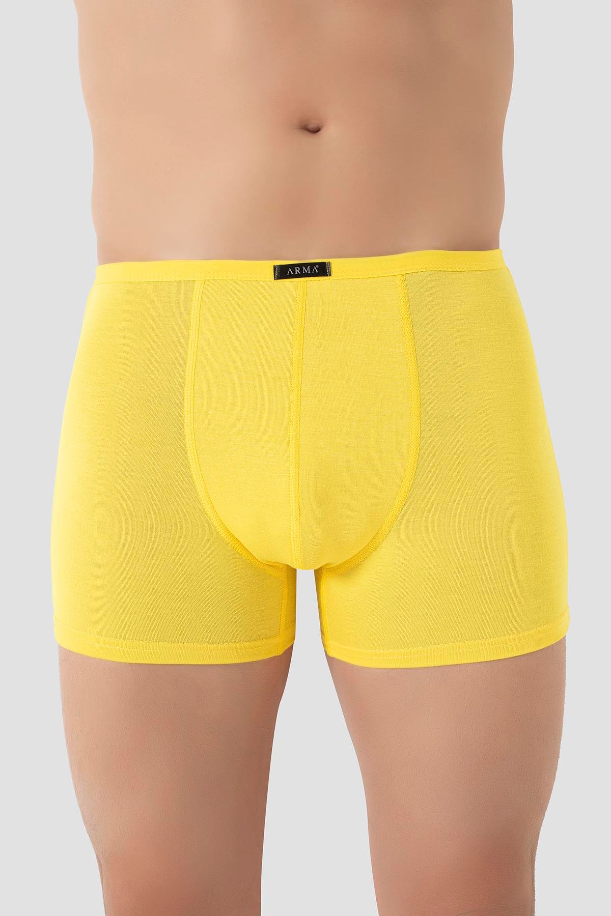 Erkek İnce Bel Lastikli Bambu Boxer Sarı 5'li Paket