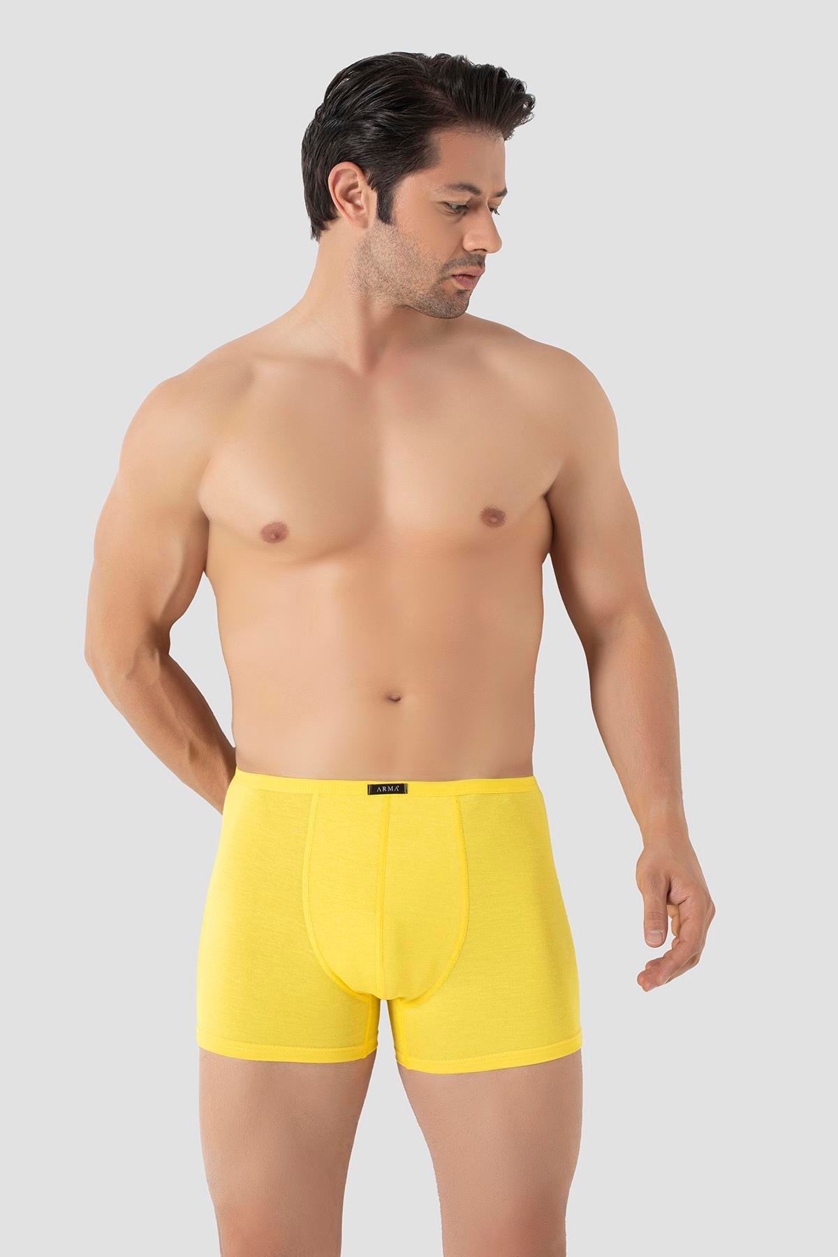 Erkek İnce Bel Lastikli Bambu Boxer Sarı 5'li Paket