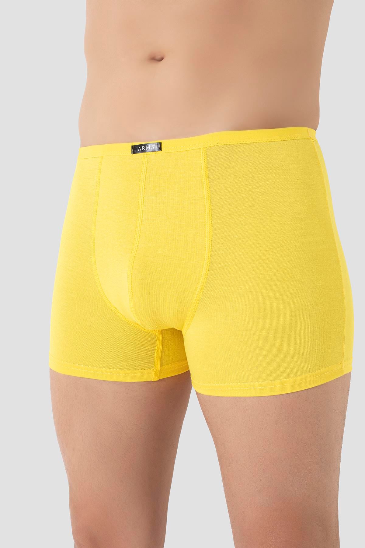 Erkek İnce Bel Lastikli Bambu Boxer Sarı 5'li Paket