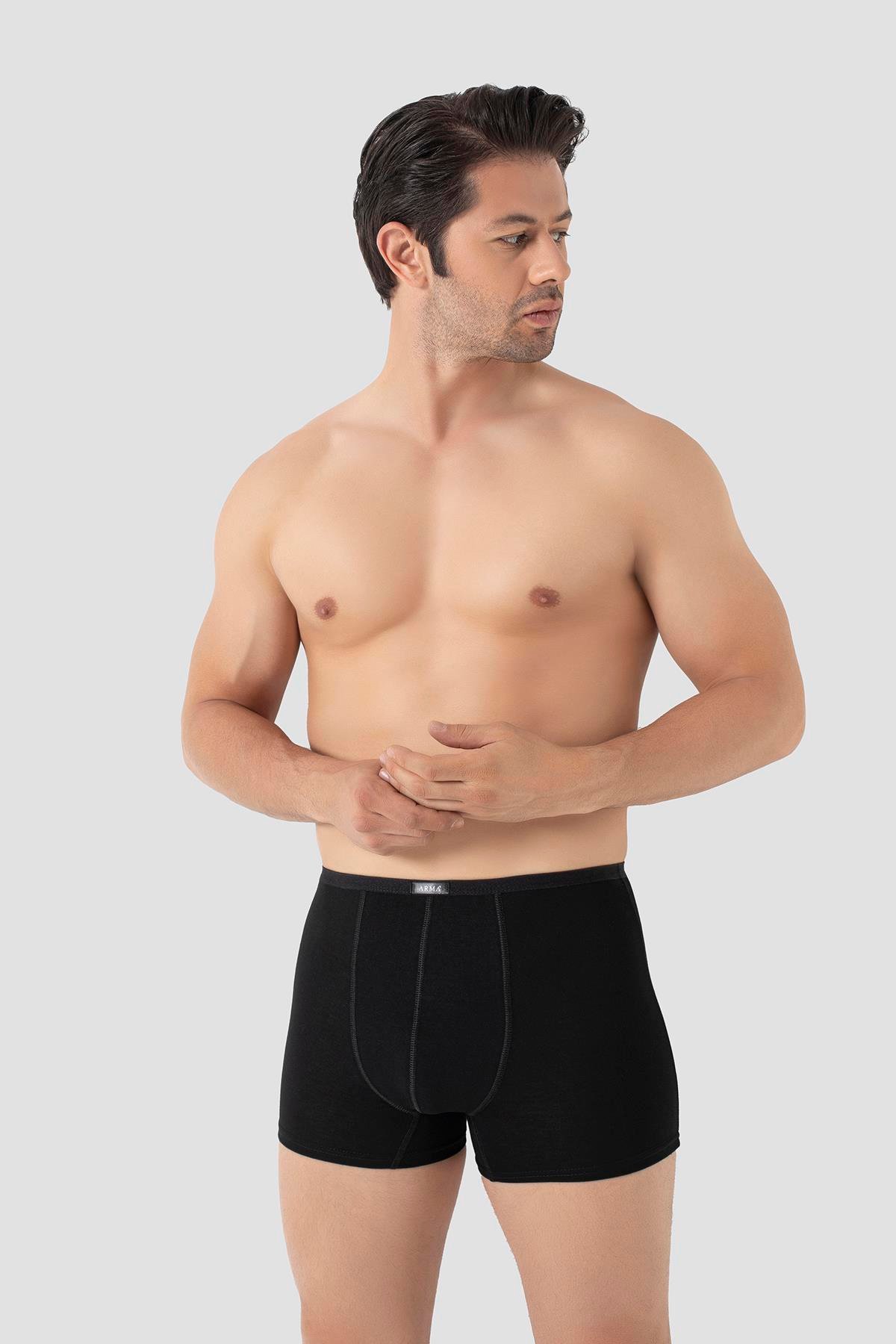 Erkek İnce Bel Lastikli Bambu Boxer Siyah 5'li Paket