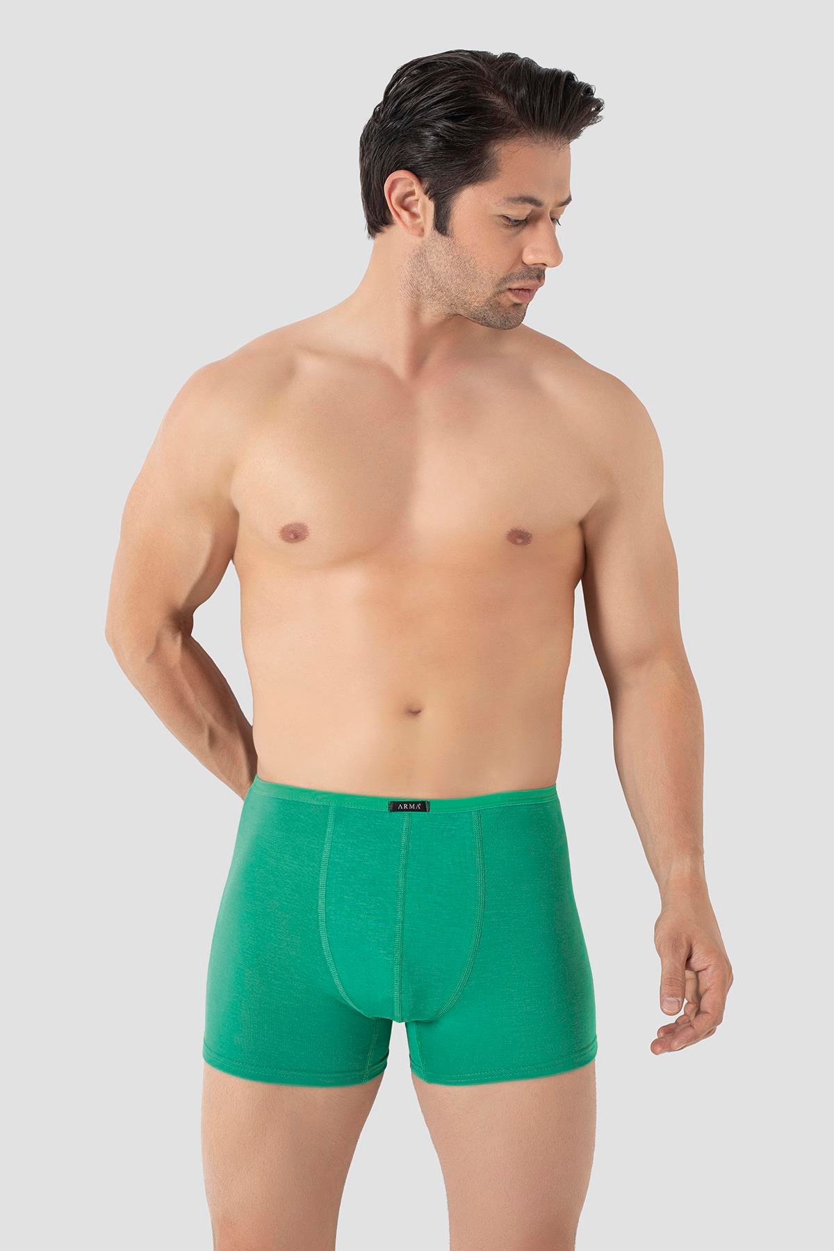 Erkek İnce Bel Lastikli Bambu Boxer Yeşil 5'li Paket