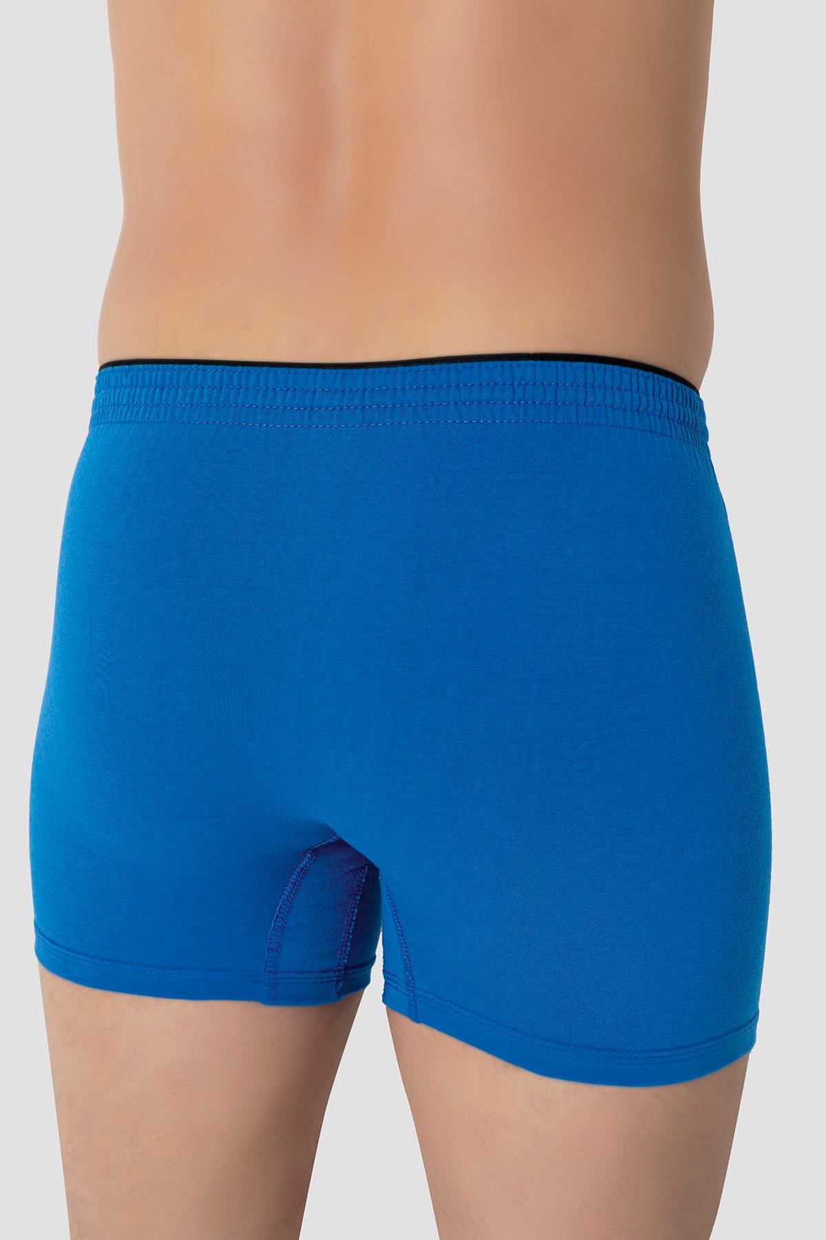 Erkek Mavi Düğmeli Boxer 3'lü Paket %100 Pamuklu Penye