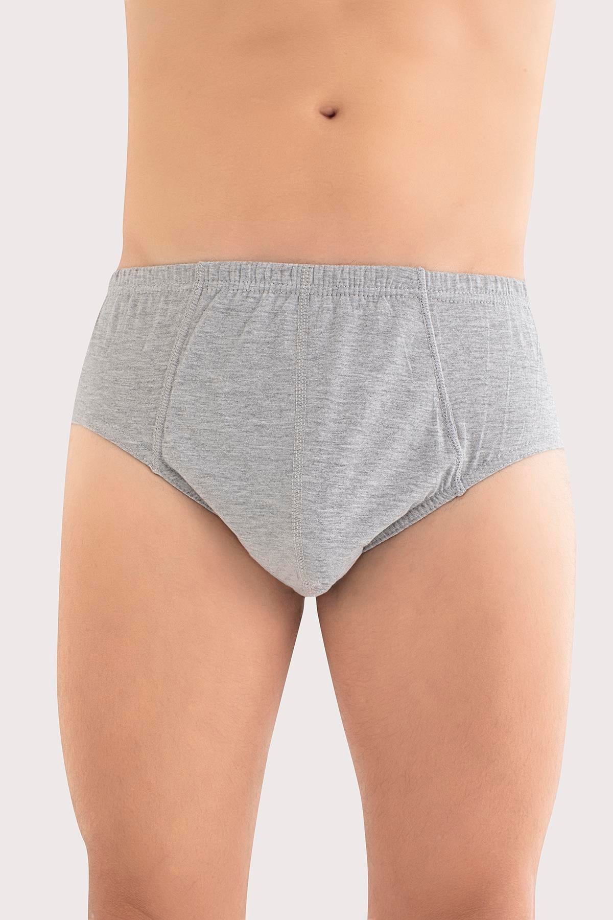 Erkek Pamuklu Külot Düz Gri Beli Lastikli 3'lü Paket