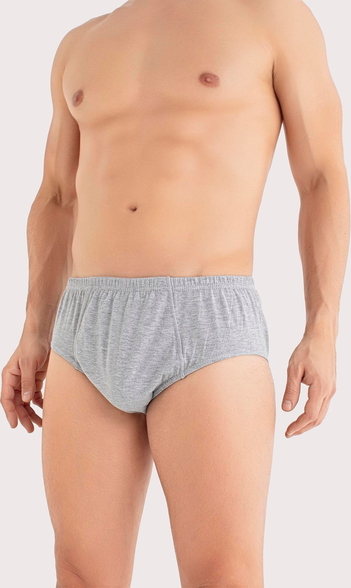 Erkek Pamuklu Külot Düz Gri Beli Lastikli 3'lü Paket