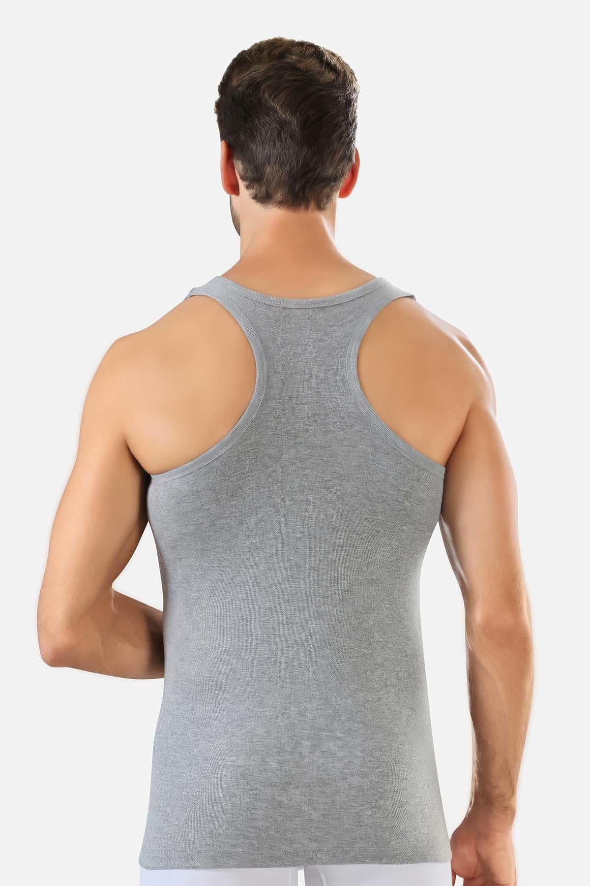 Erkek Pamuklu Sporcu Rambo Atlet Gri 3'lü Paket