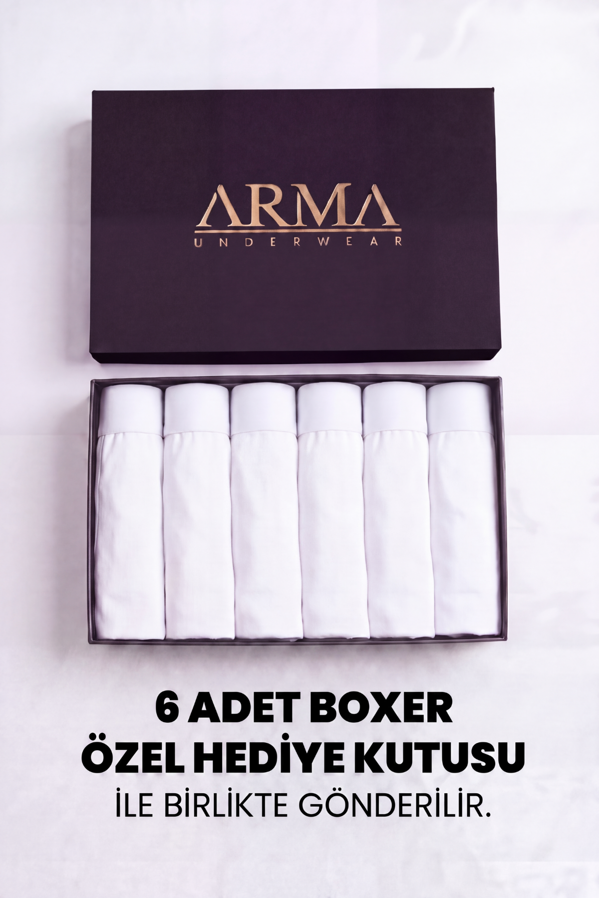 Erkek Premium Bambu Beyaz Boxer 6'lı Hediye Kutulu Damat Bohçası ve Çeyiz Seti