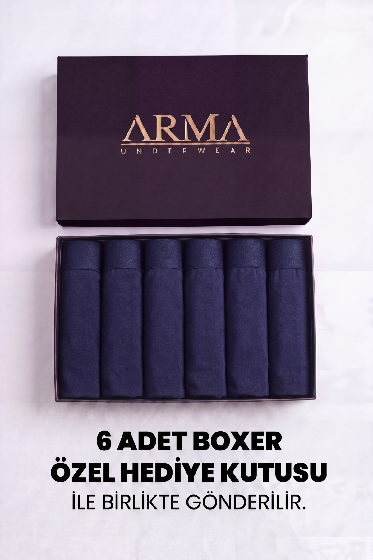 Erkek Premium Bambu Lacivert Boxer 6'lı Hediye Kutulu Damat Bohçası ve Çeyiz Seti