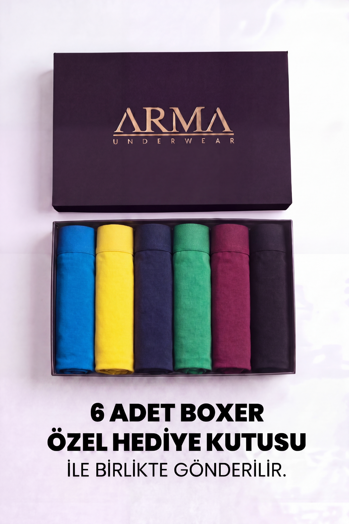 Erkek Premium Bambu Renkli Boxer 6'lı Hediye Kutulu Damat Bohçası ve Çeyiz Seti