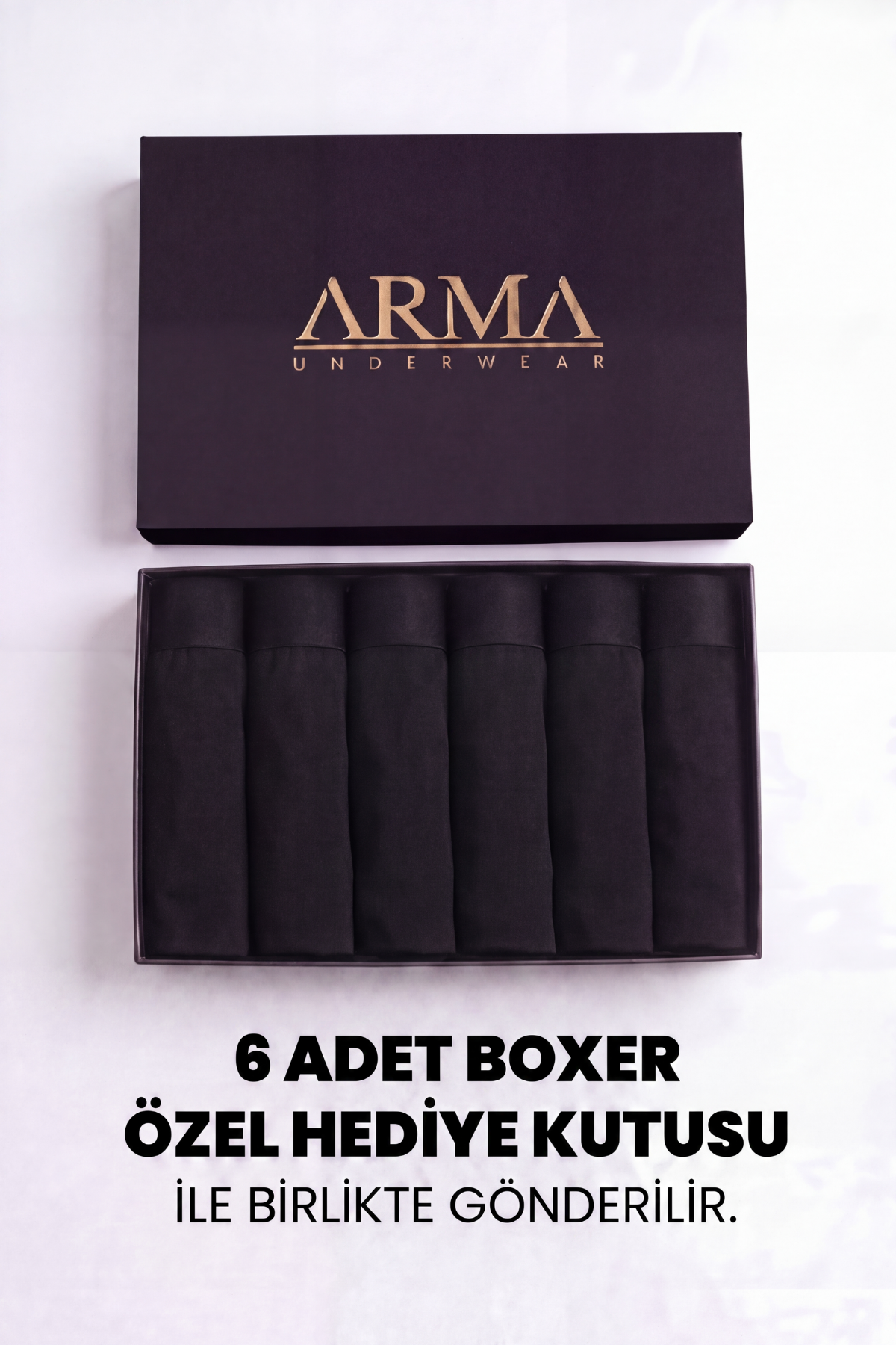 Erkek Premium Bambu Siyah Boxer 6'lı Hediye Kutulu Damat Bohçası ve Çeyiz Seti